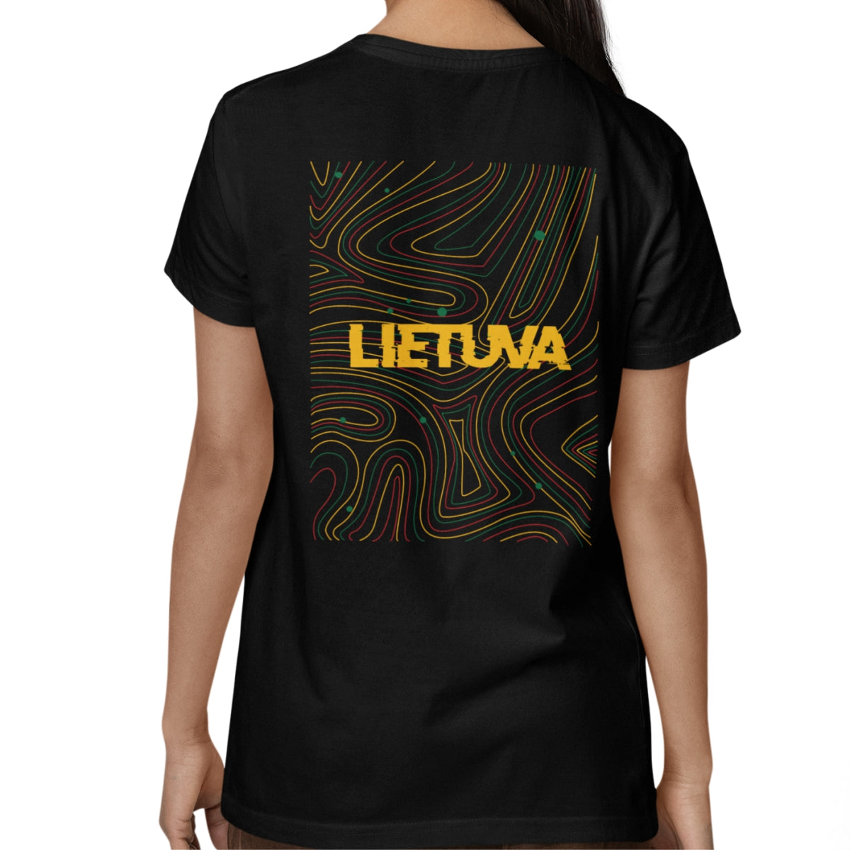 Juodi UNISEX marškinėliai su spauda ant nugaros  "Lietuvos fonas“