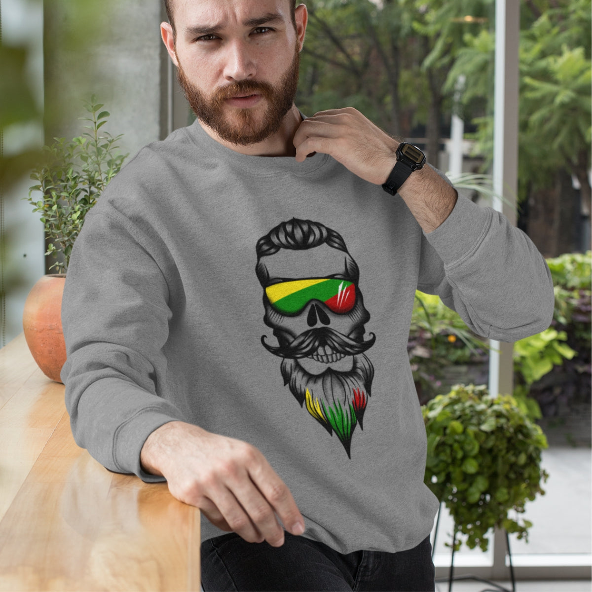 Pilkas melanžinis UNISEX džemperis be gobtuvo "Barzdyla"