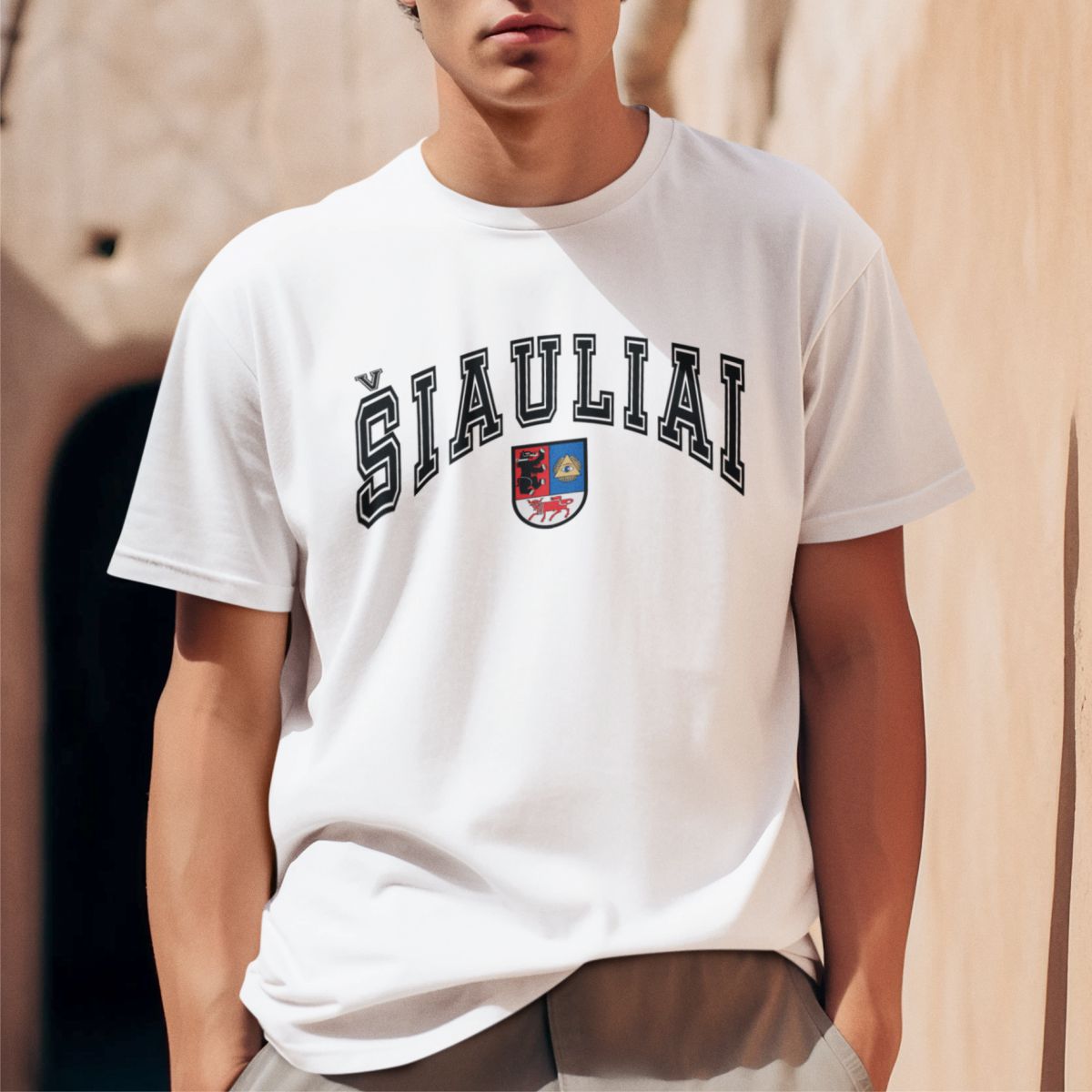Balti UNISEX marškinėliai "Šiauliai su herbu"