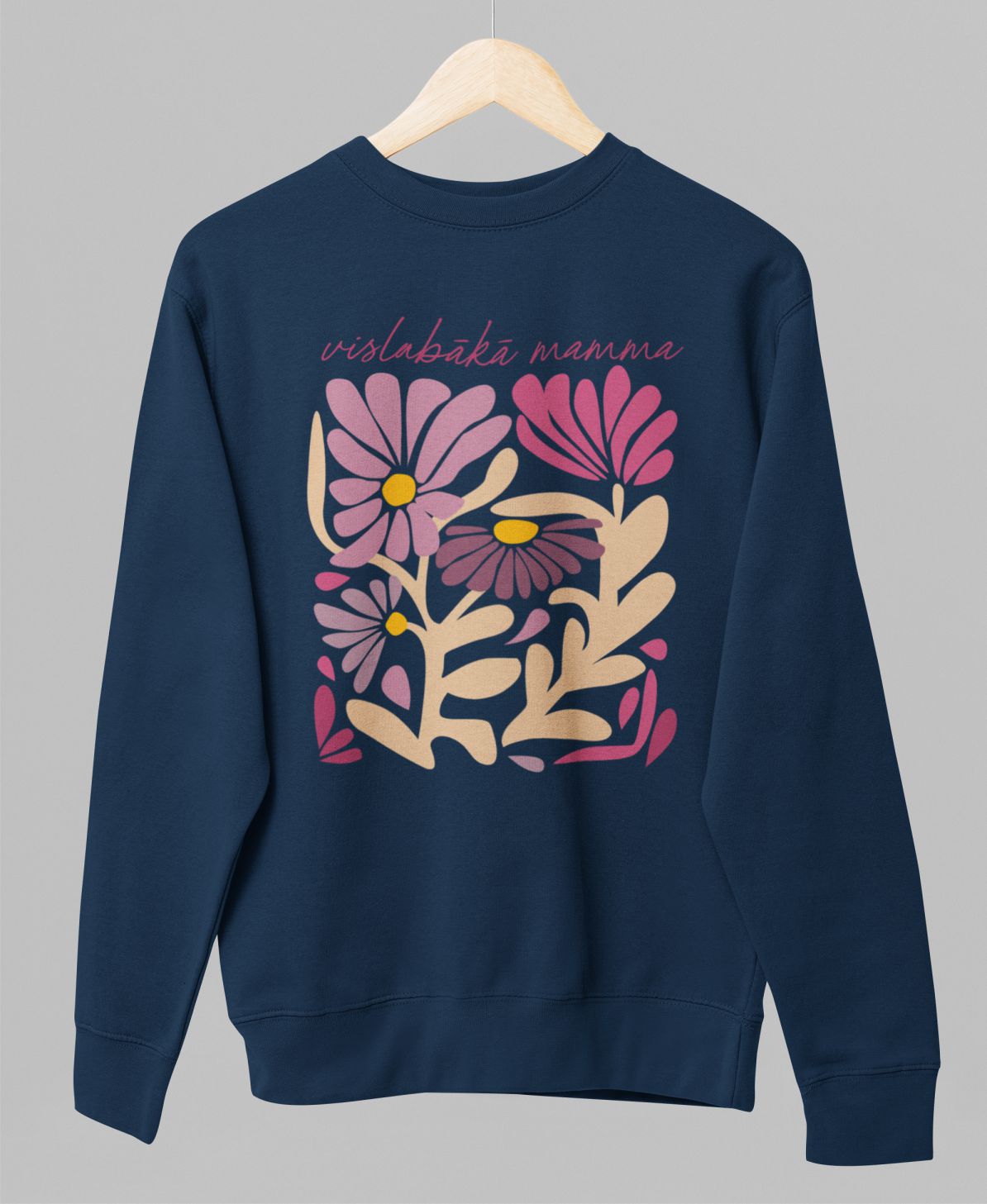 Zils UNISEX džemperis bez kapuces "Mammas puķu dārzs"