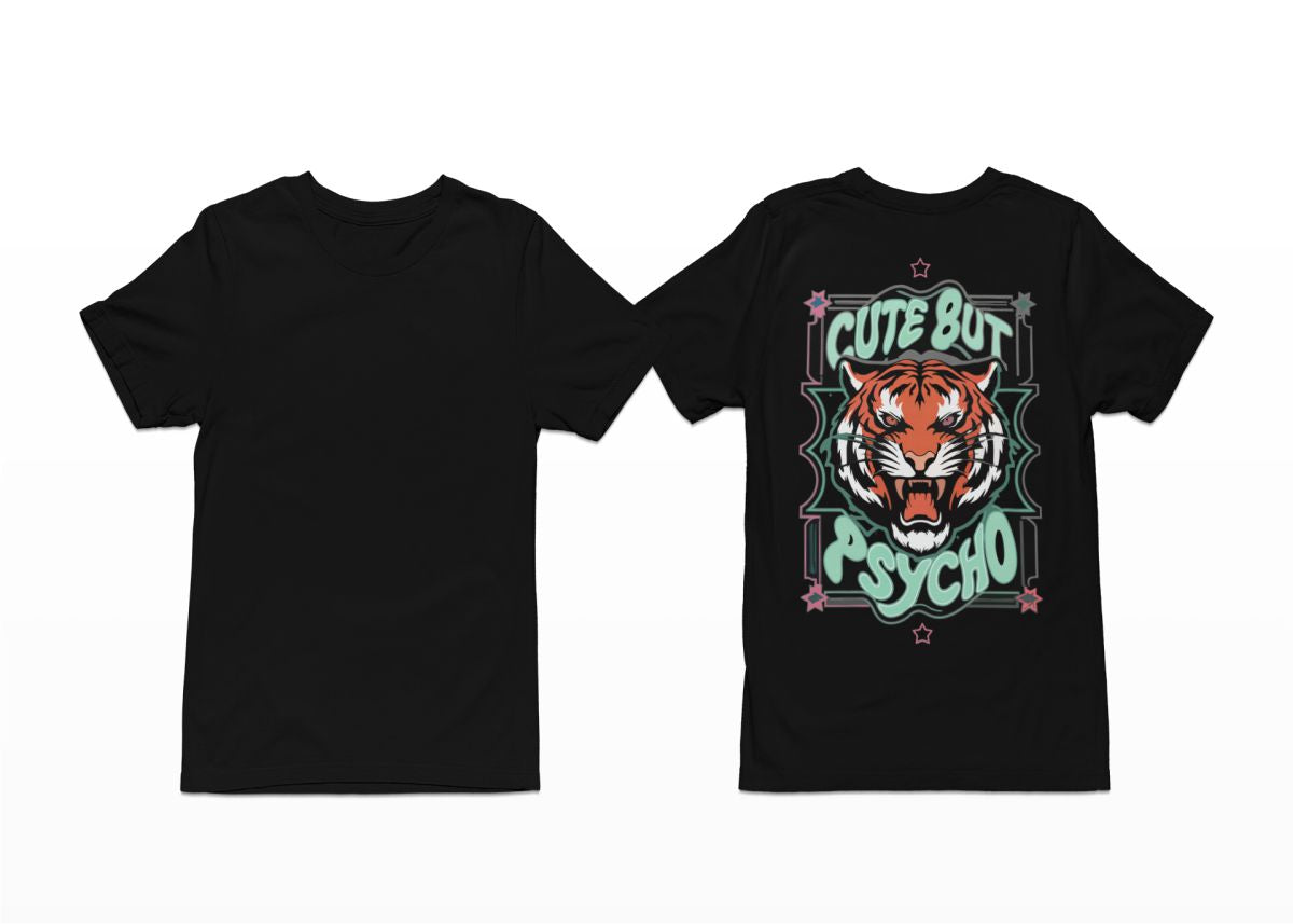 Juodi UNISEX marškinėliai su spauda ant nugaros "Cute but psycho"