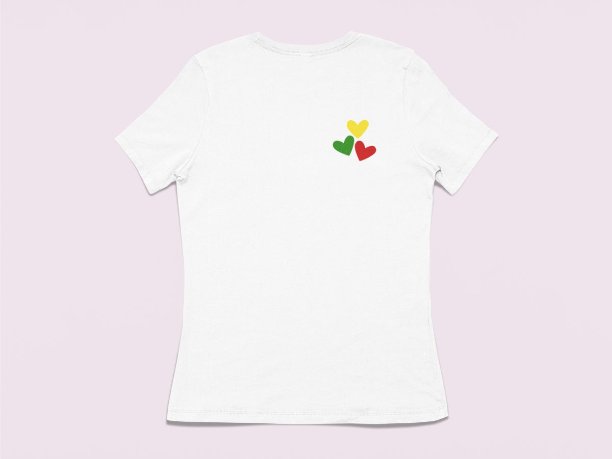 Balti organiniai moteriški marškinėliai "Trys lietuviškos širdelės" PASKUTINIAI VIENETAI (Milo women)