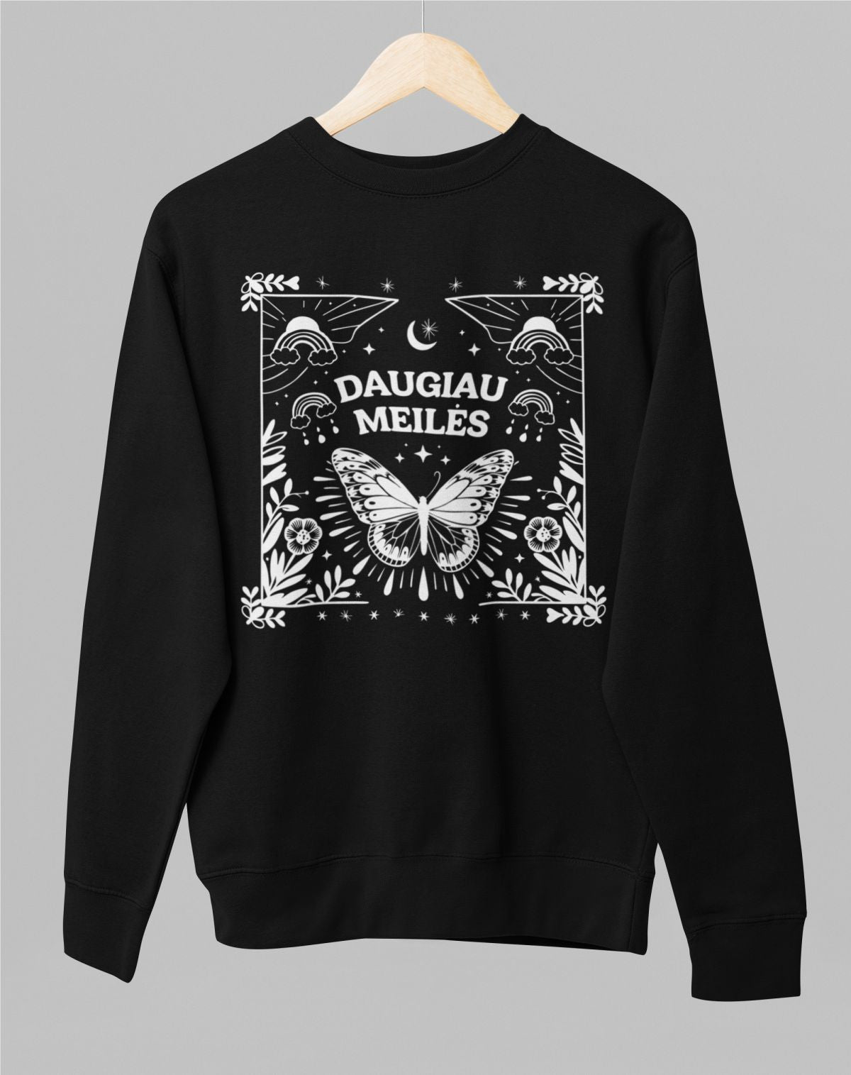 Juodas UNISEX džemperis be kapišono "Daugiau meilės visiems"