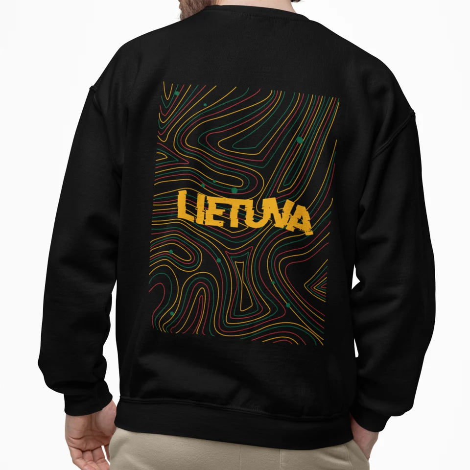 Juodas UNISEX džemperis su kapišonu  su spauda ant nugaros "Lietuvos fonas" (M dydis). Pagaminta prekė. Greitas išsiuntimas!