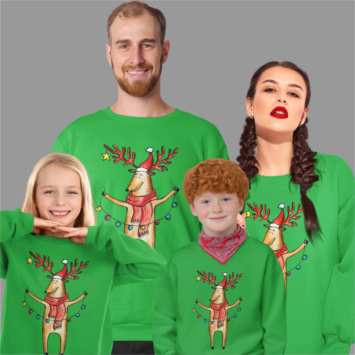 Žali UNISEX džemperiai šeimoms "Briedis"