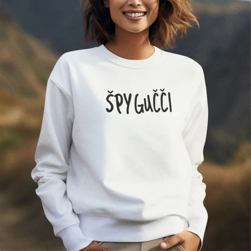 Baltas UNISEX džemperis be gobtuvo "Špygučči" (M dydis). Pagaminta prekė. Greitas išsiuntimas!