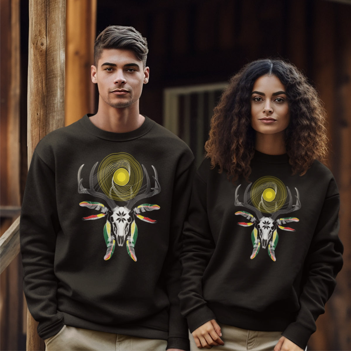 Juodas UNISEX džemperis be gobtuvo "Elnias devyniaragis naktis" (2XL dydis) ŠIURPNAČIO PASIŪLYMAS