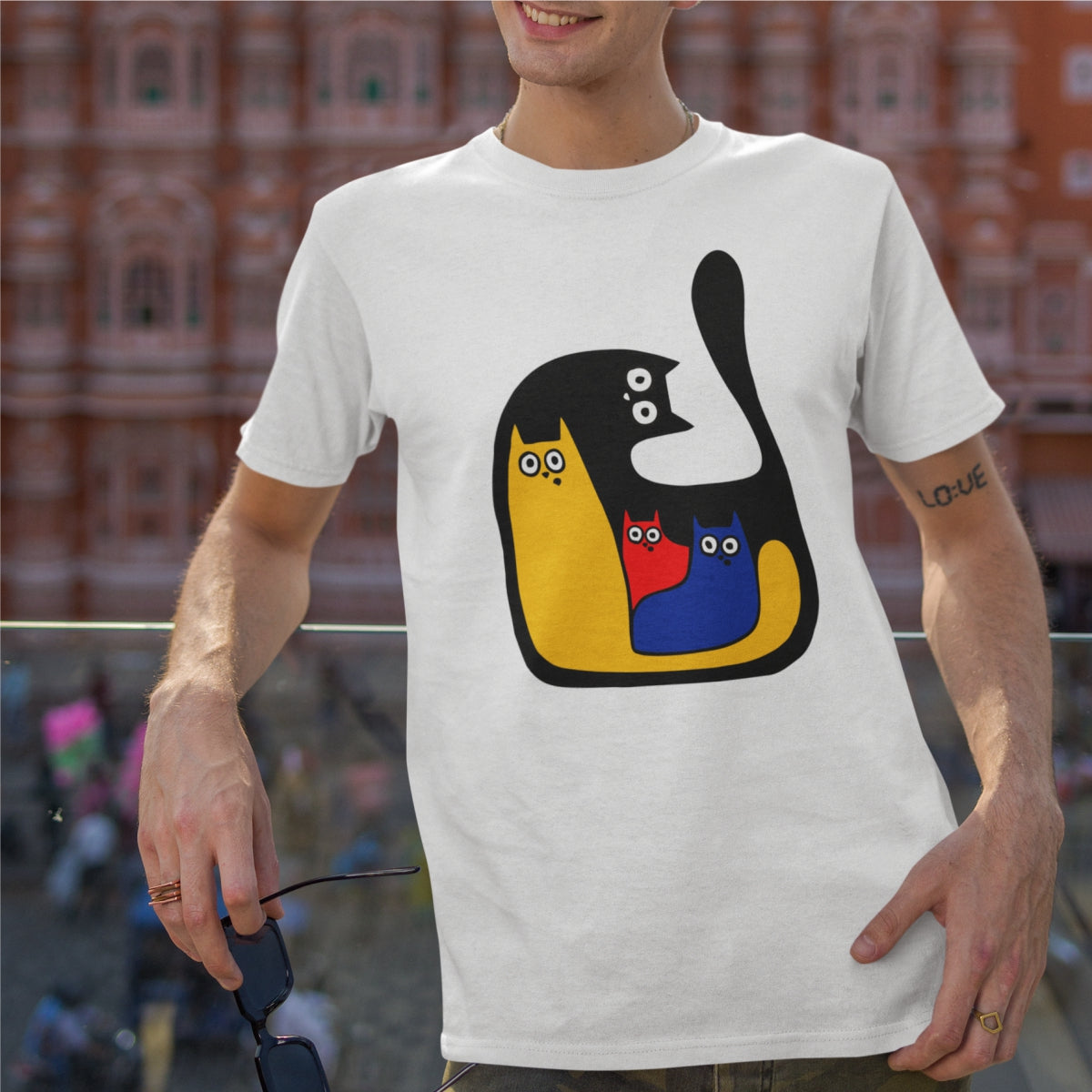 Balti UNISEX marškinėliai "Nustebę katinukai"