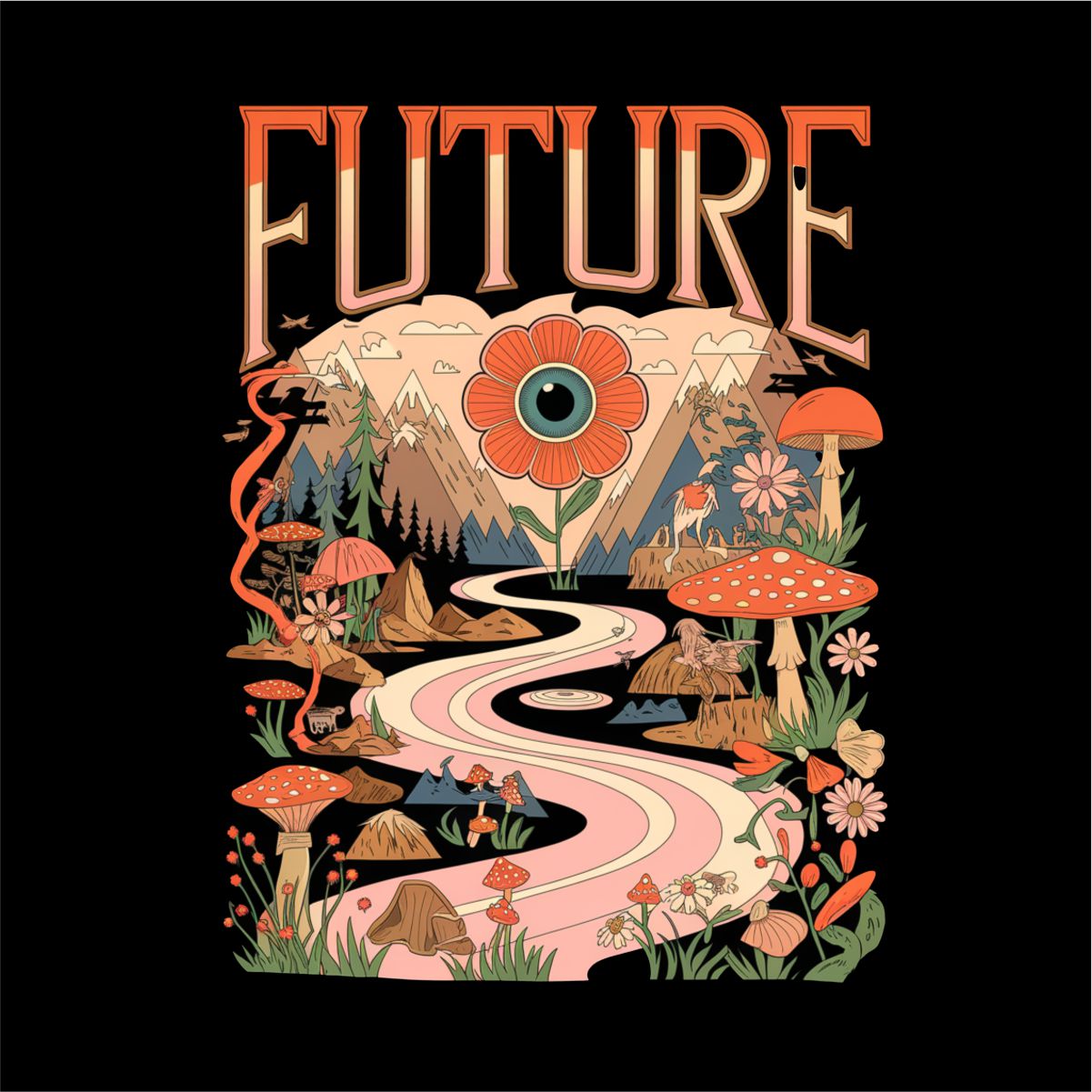 Juodi marškinėliai su spauda ant nugaros  "Future“