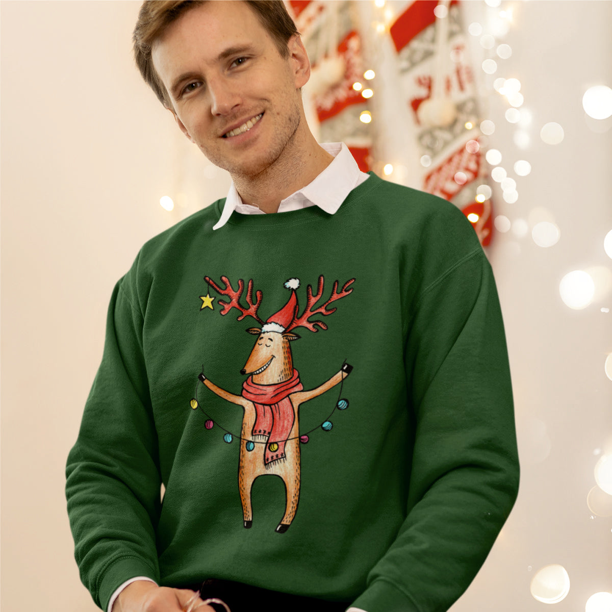 Tamsiai žalias kalėdinis UNISEX džemperis "Briedis"