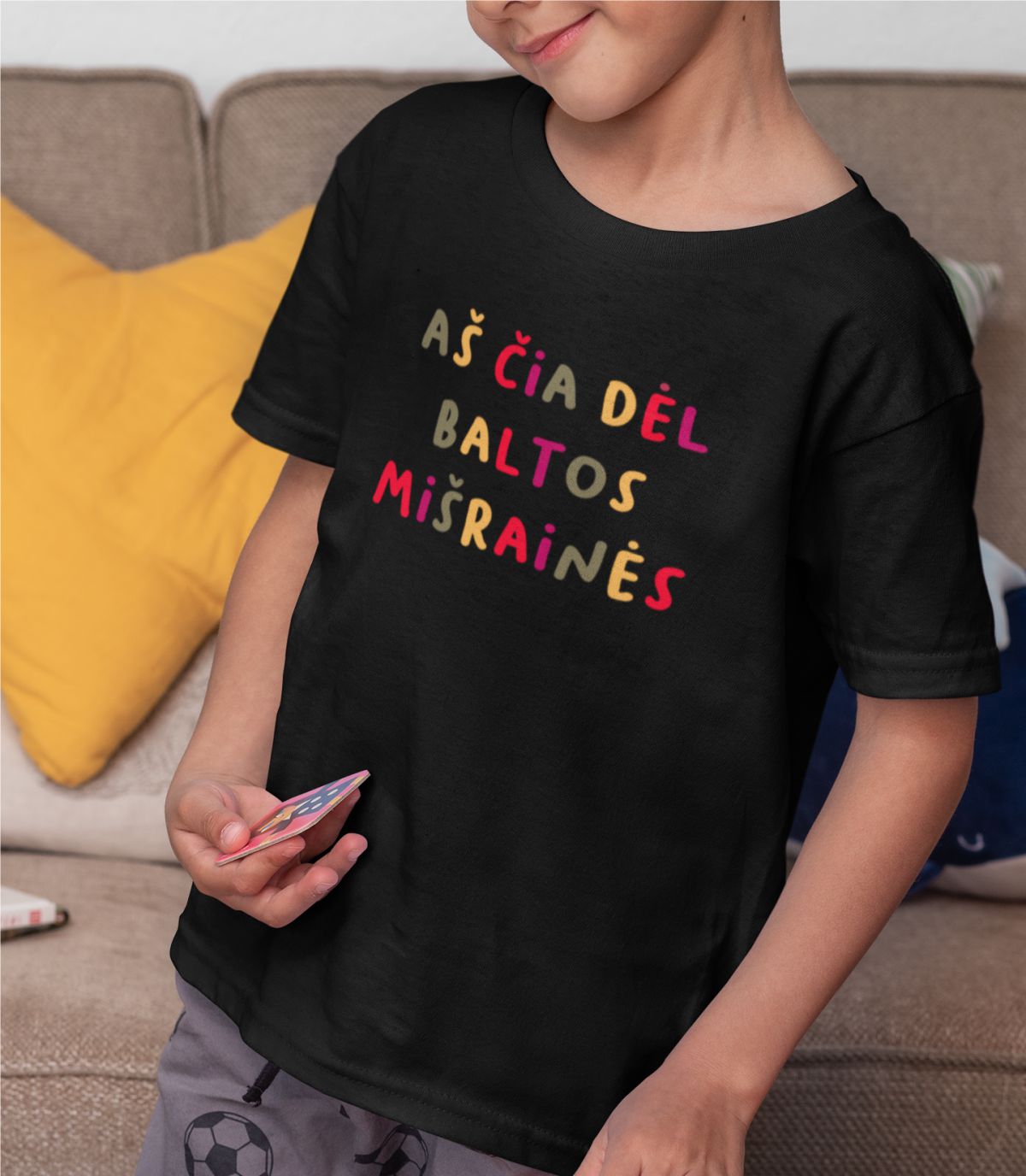 Juodi vaikiški marškinėliai "Aš čia dėl baltos mišrainės"