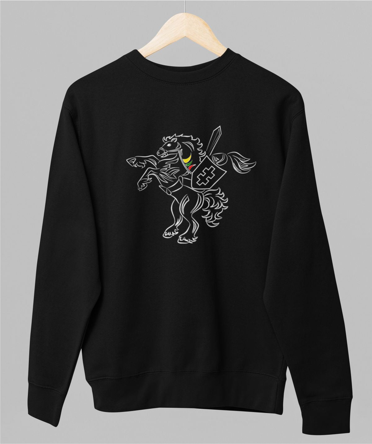 Juodas UNISEX džemperis be gobtuvo "Kovojantis Vytis"