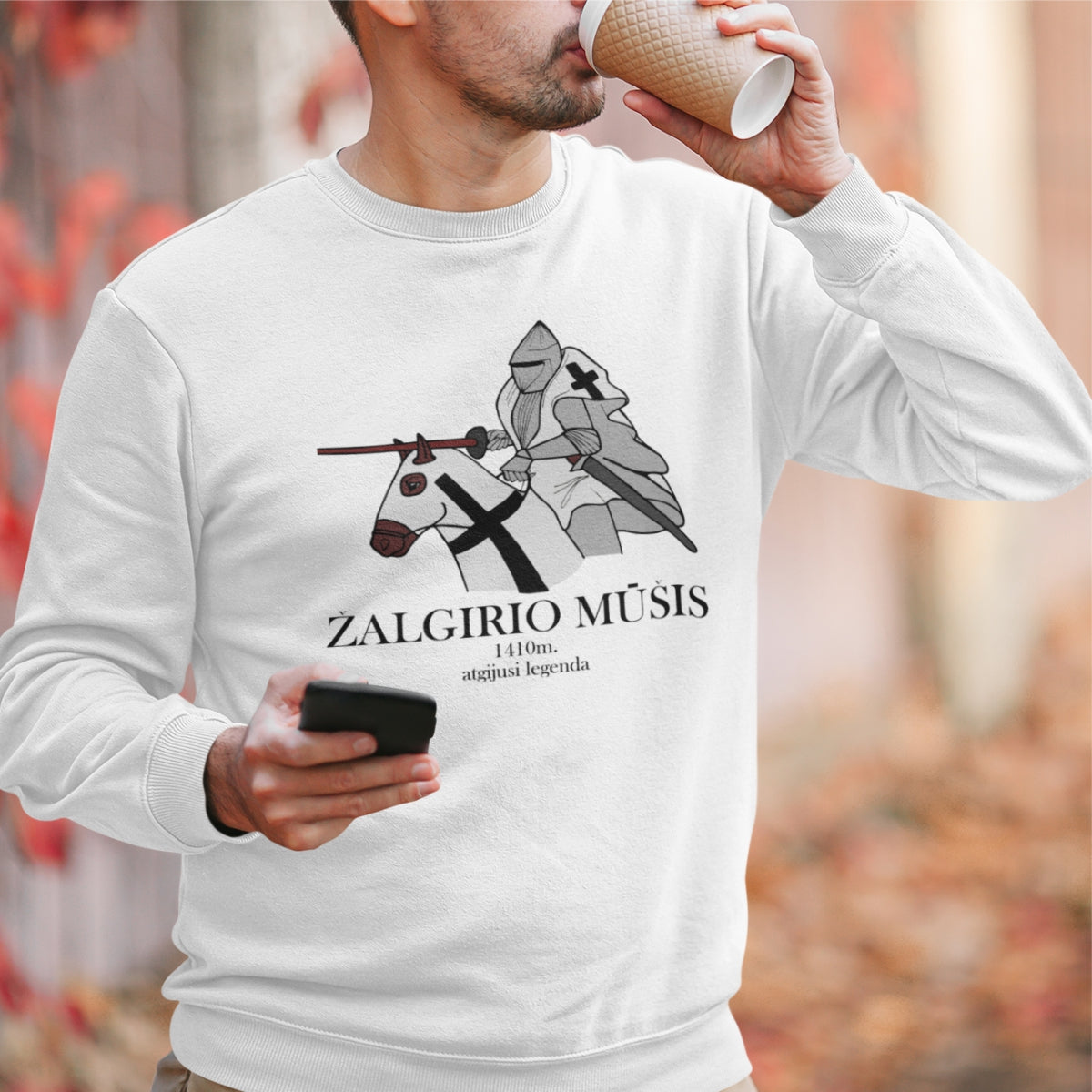 Baltas džemperis be gobtuvo "Žalgirio mūšis"