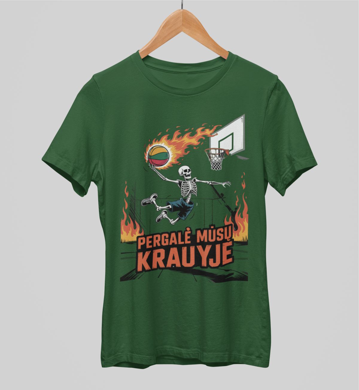 Tamsiai žali UNISEX marškinėliai "Pergalė kraujyje"
