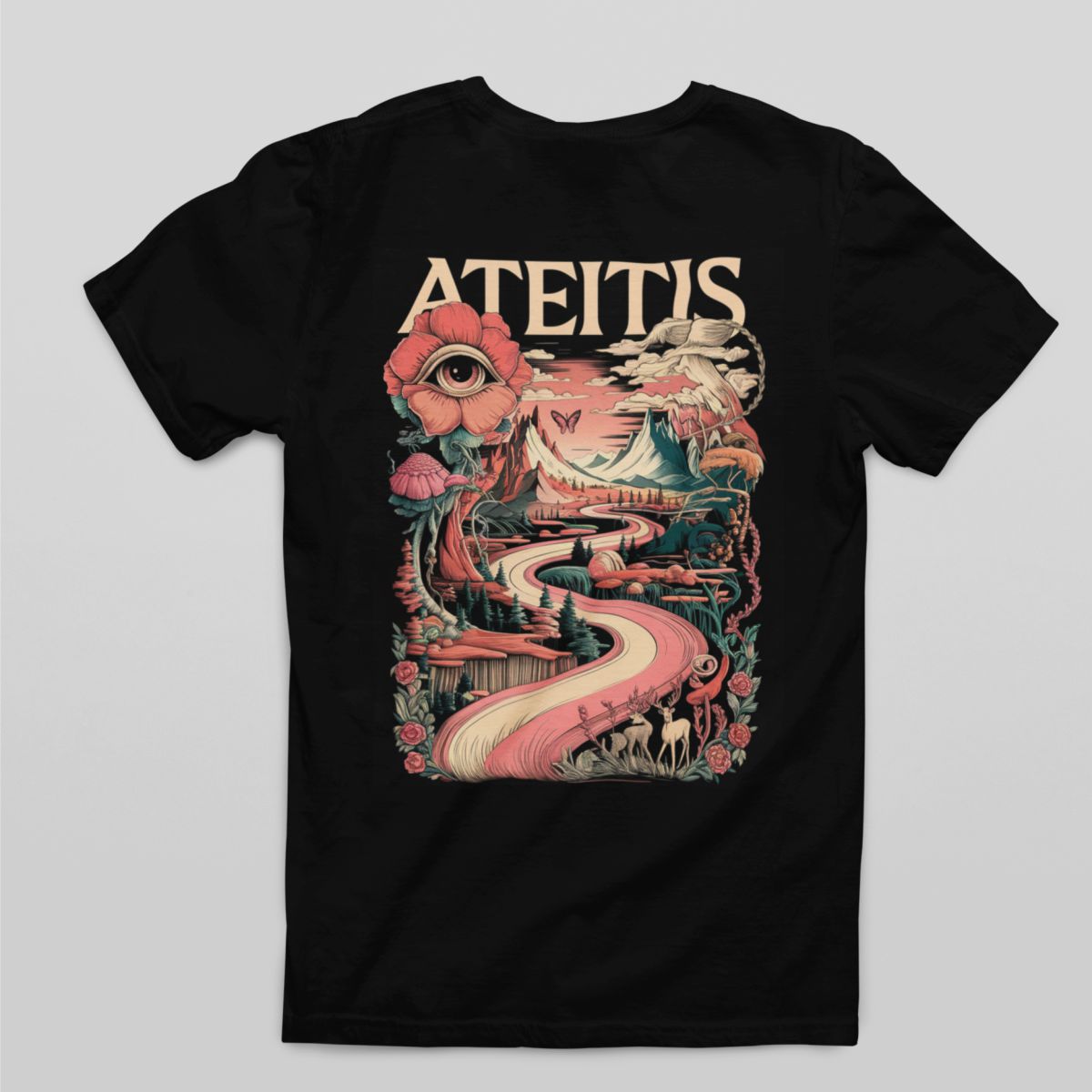 Juodi marškinėliai su spauda ant nugaros  "Ateitis“