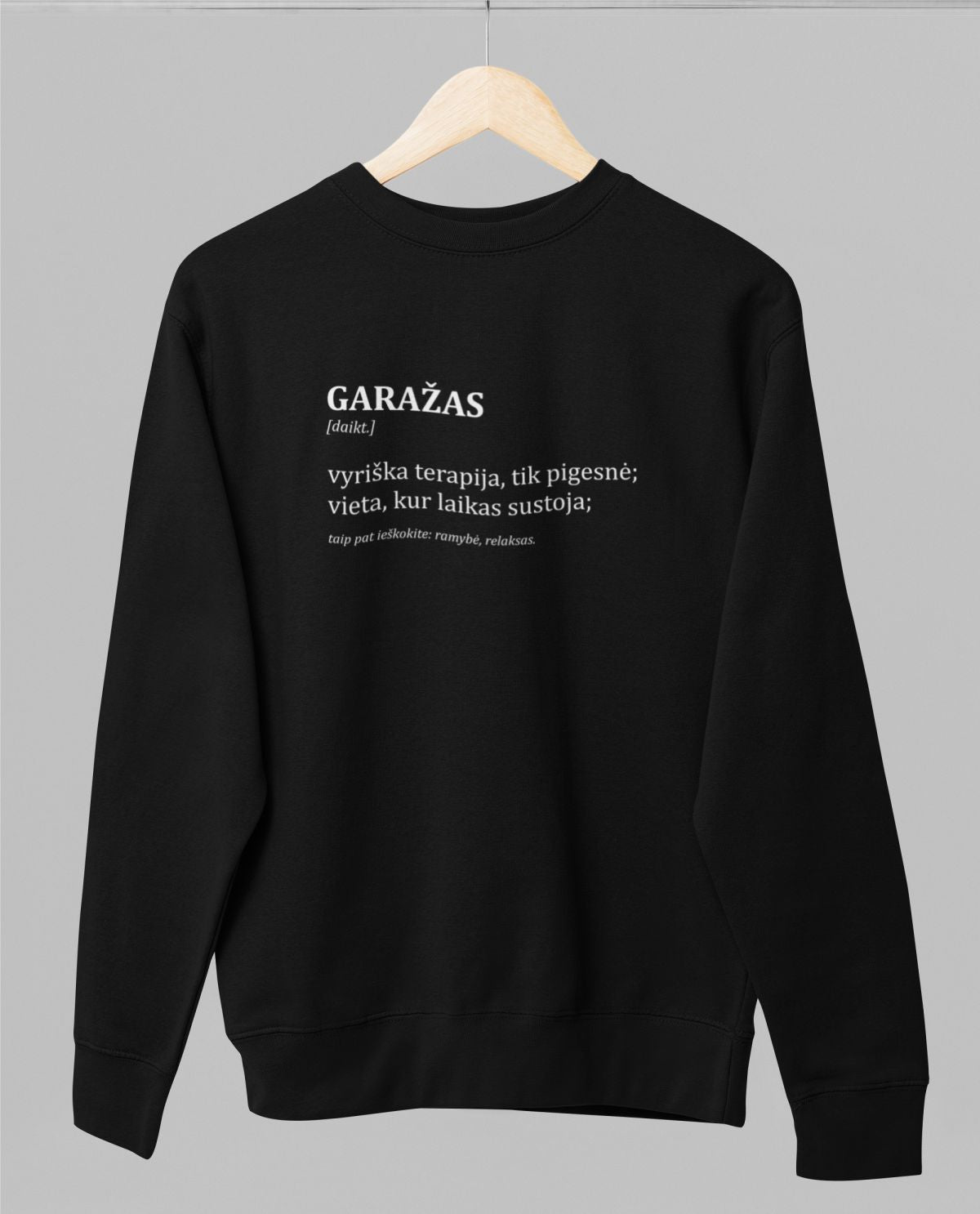 Juodas džemperis be gobtuvo "Garažas"