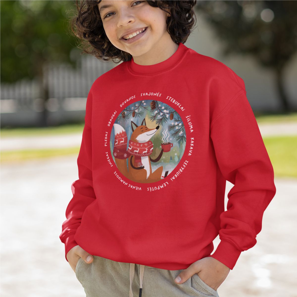 Vaikiškas raudonas kalėdinis džemperis "Kalėdų magija"