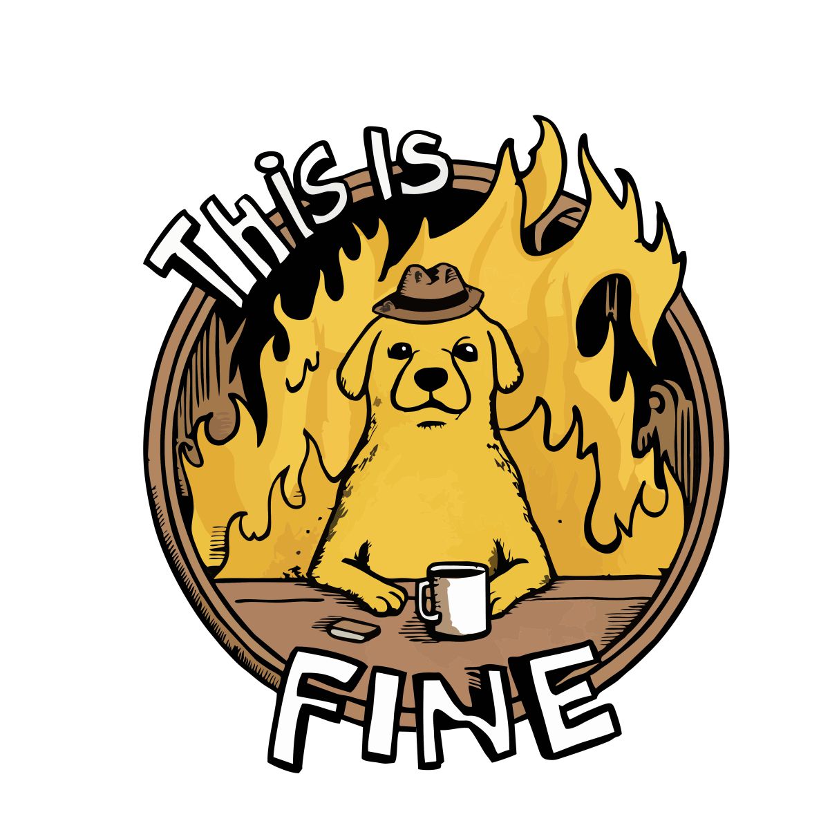 Balti UNISEX marškinėliai "This is fine"