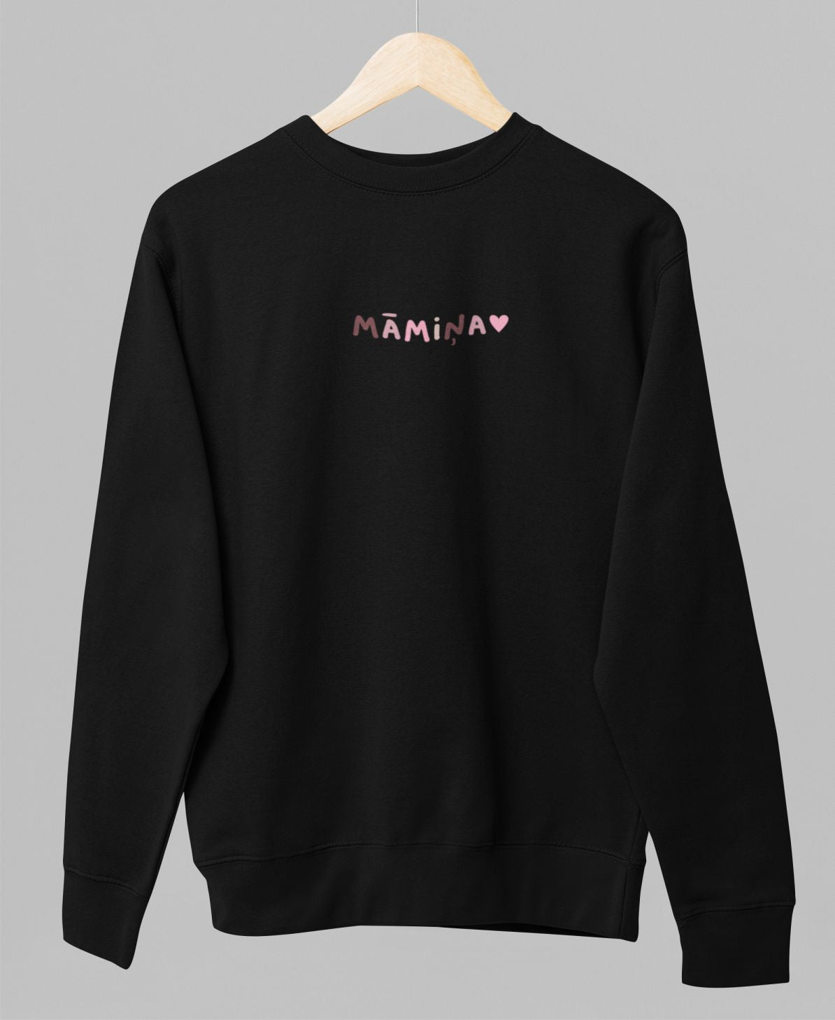 Melns UNISEX džemperis bez kapuces "Māmiņa"