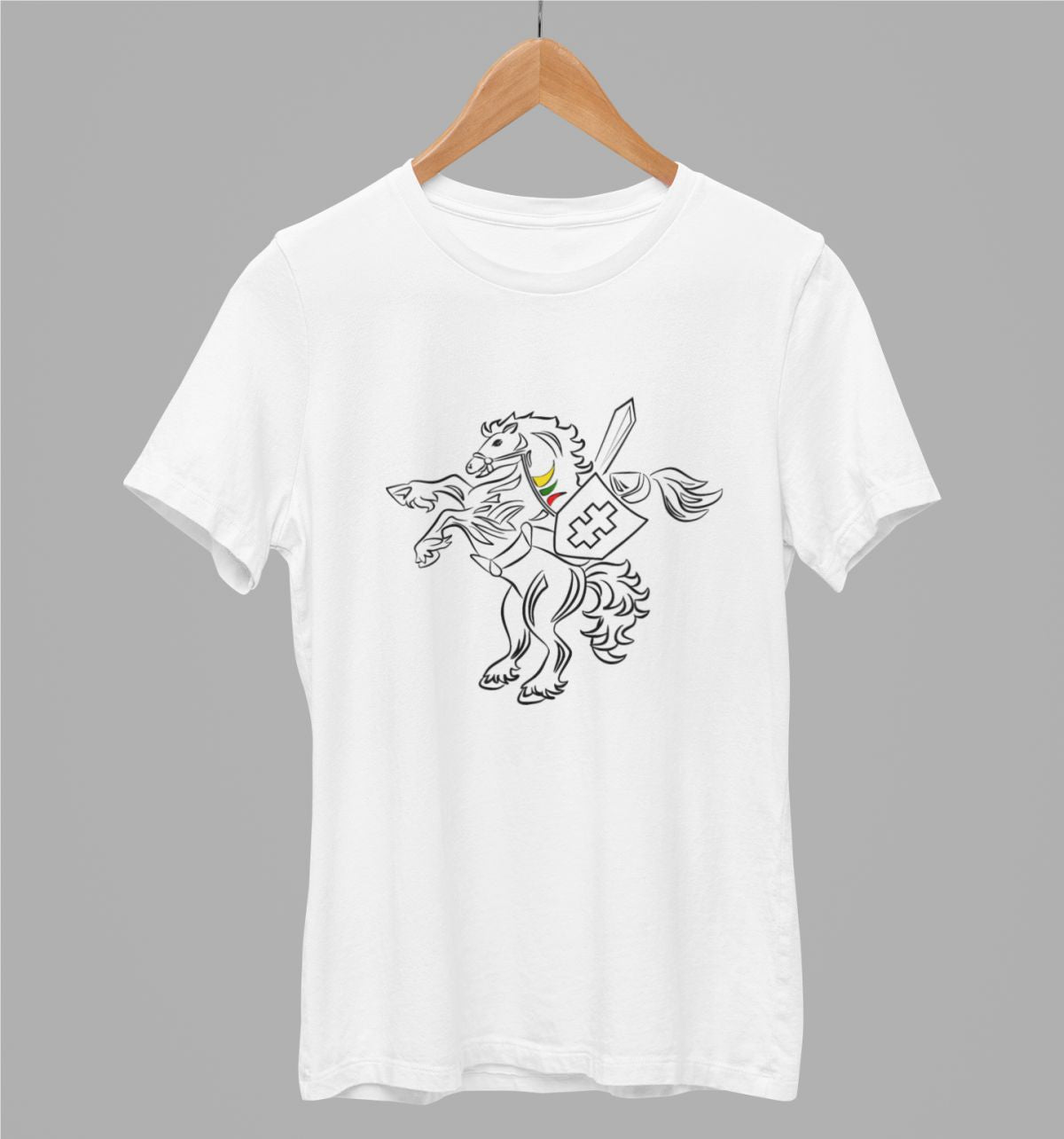 Balti UNISEX marškinėliai "Kovojantis Vytis"