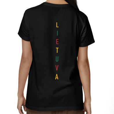 Juodi UNISEX marškinėliai su spauda ant nugaros  "Vertikali Lietuva“