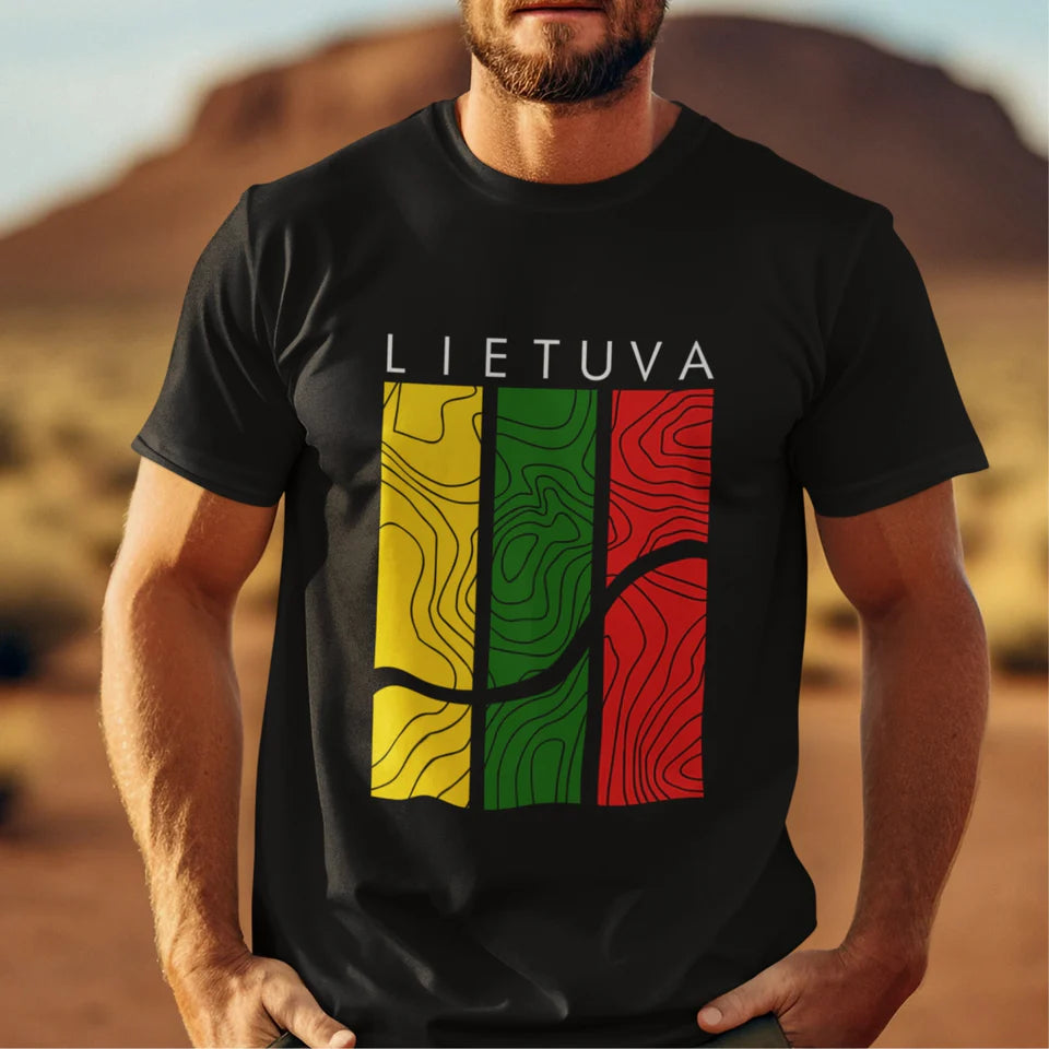 Juodi UNISEX marškinėliai "Lietuvos raštuose" Pagaminta prekė (M, 3XL dydis)