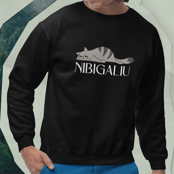 Juodas UNISEX džemperis be gobtuvo "Nibigaliu naujas"