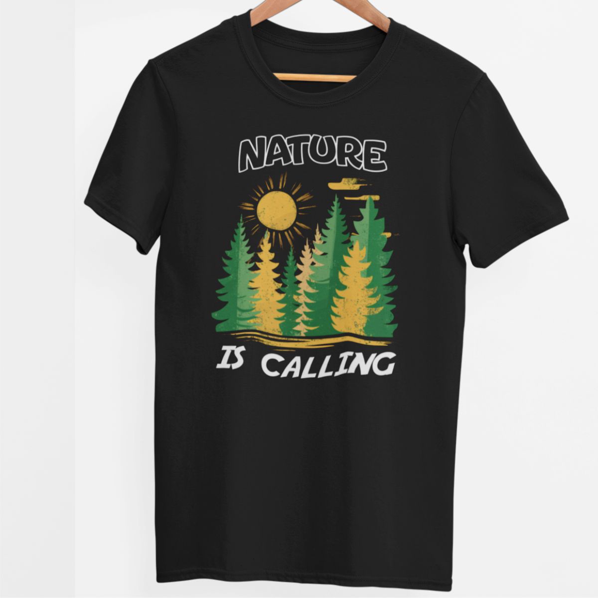 Juodi UNISEX marškinėliai "Nature is calling"