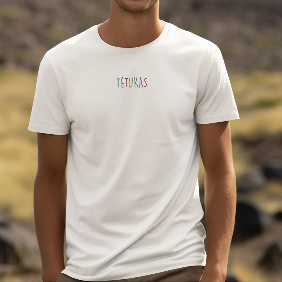 Balti UNISEX marškinėliai "Tėtukas naujas" (M dydis). Pagaminta prekė. Greitas išsiuntimas!