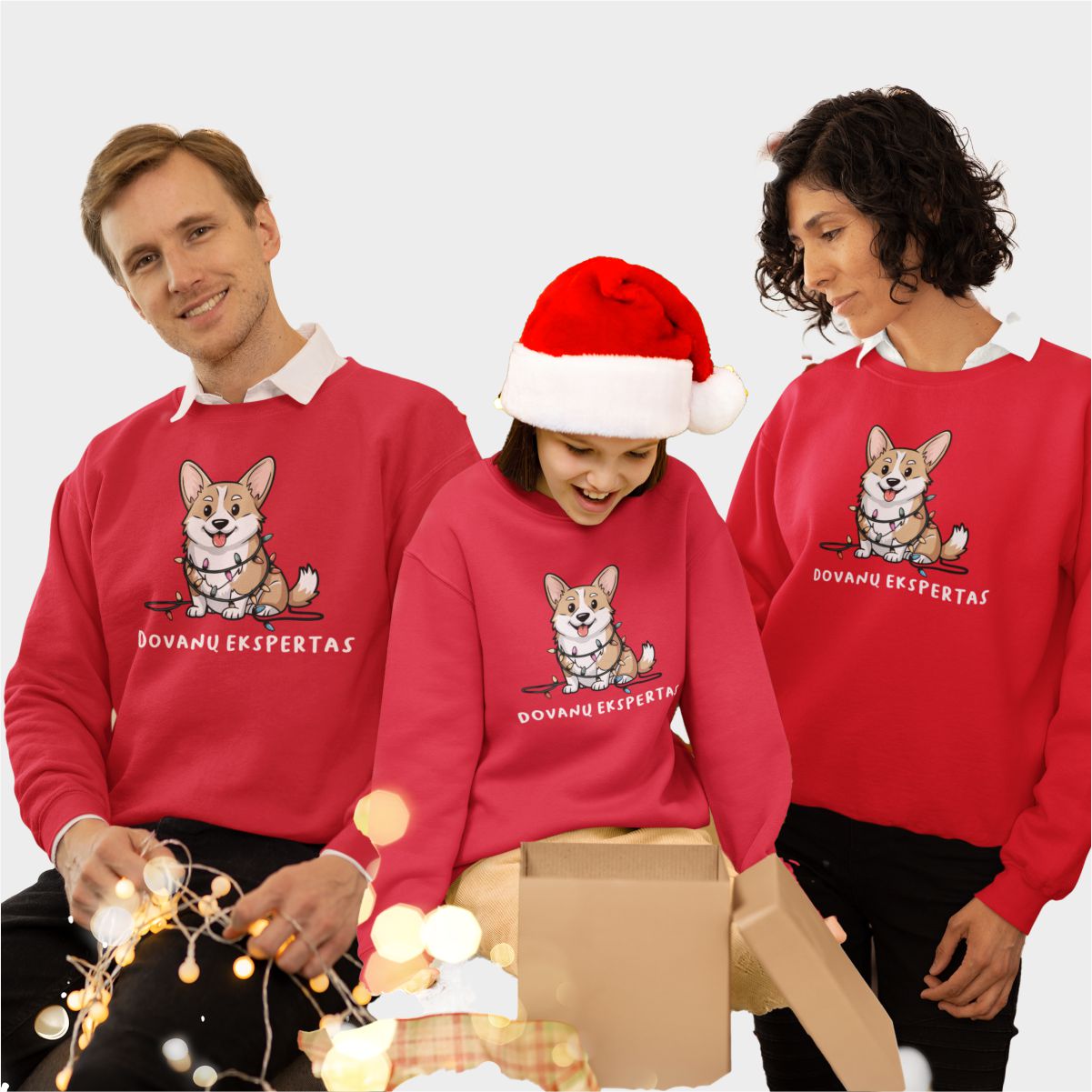 Raudoni UNISEX džemperiai šeimoms "Dovanų ekspertas"