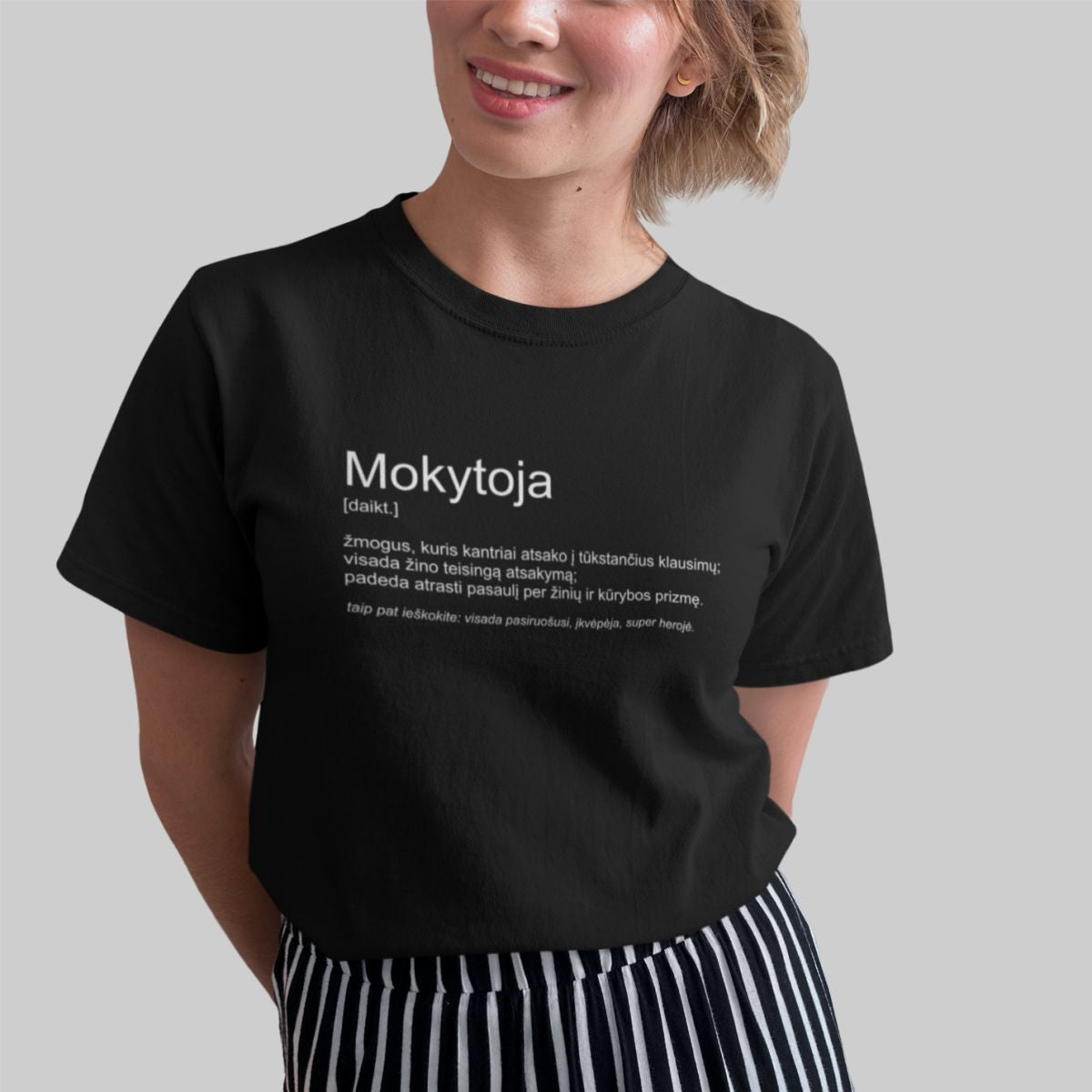 Juodi UNISEX marškinėliai "Mokytoja"