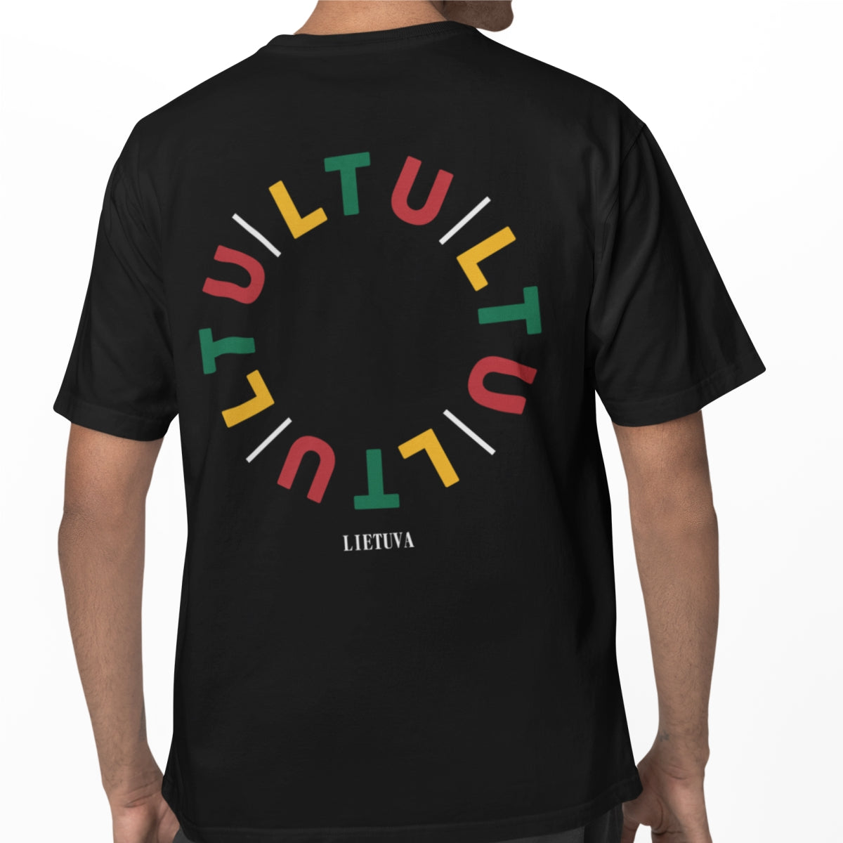 Juodi UNISEX marškinėliai su spauda ant nugaros  "Lietuvybė“ (M dydis) JUODOJO PENKTADIENIO pasiūlymas!