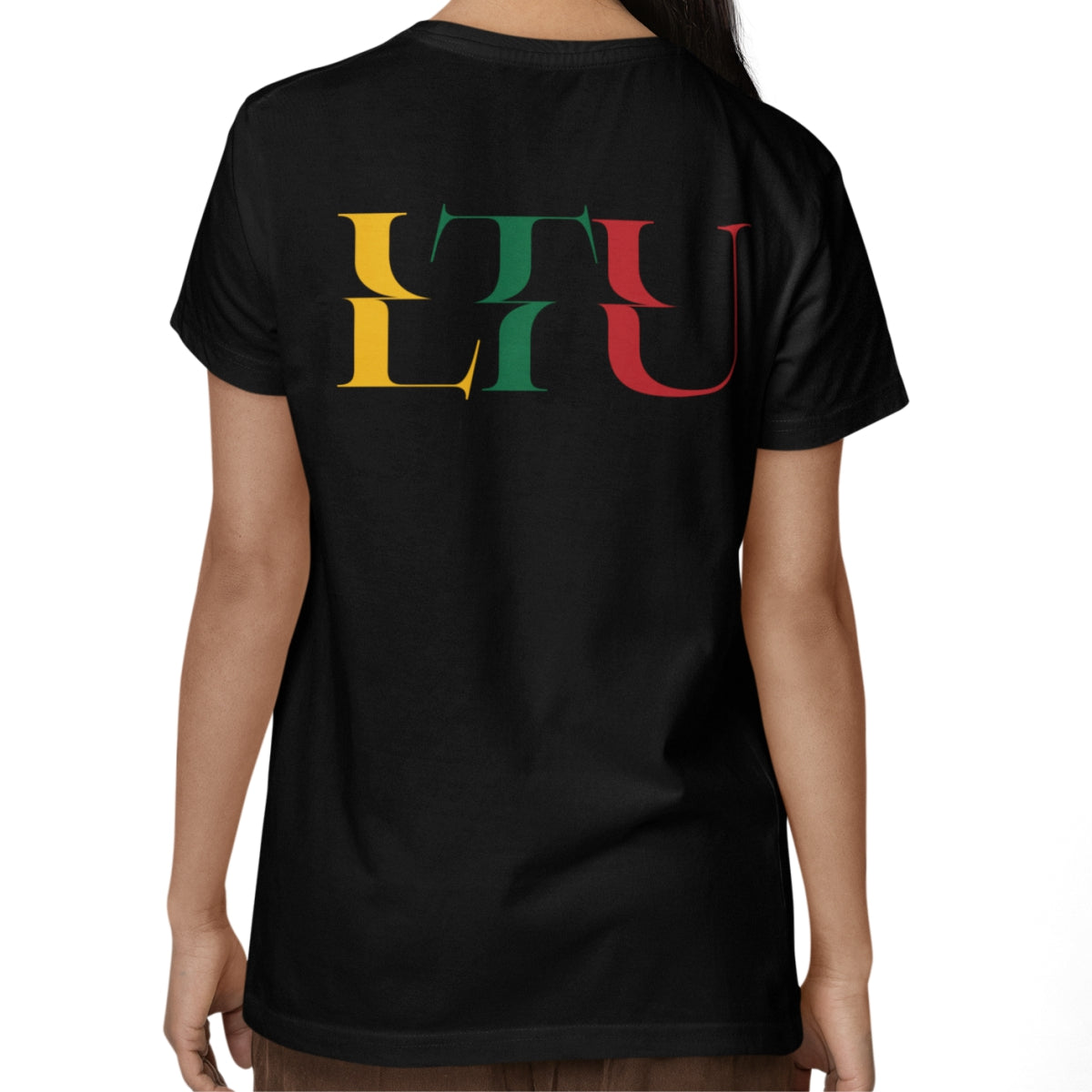 Juodi UNISEX marškinėliai su spauda ant nugaros  "LTU“