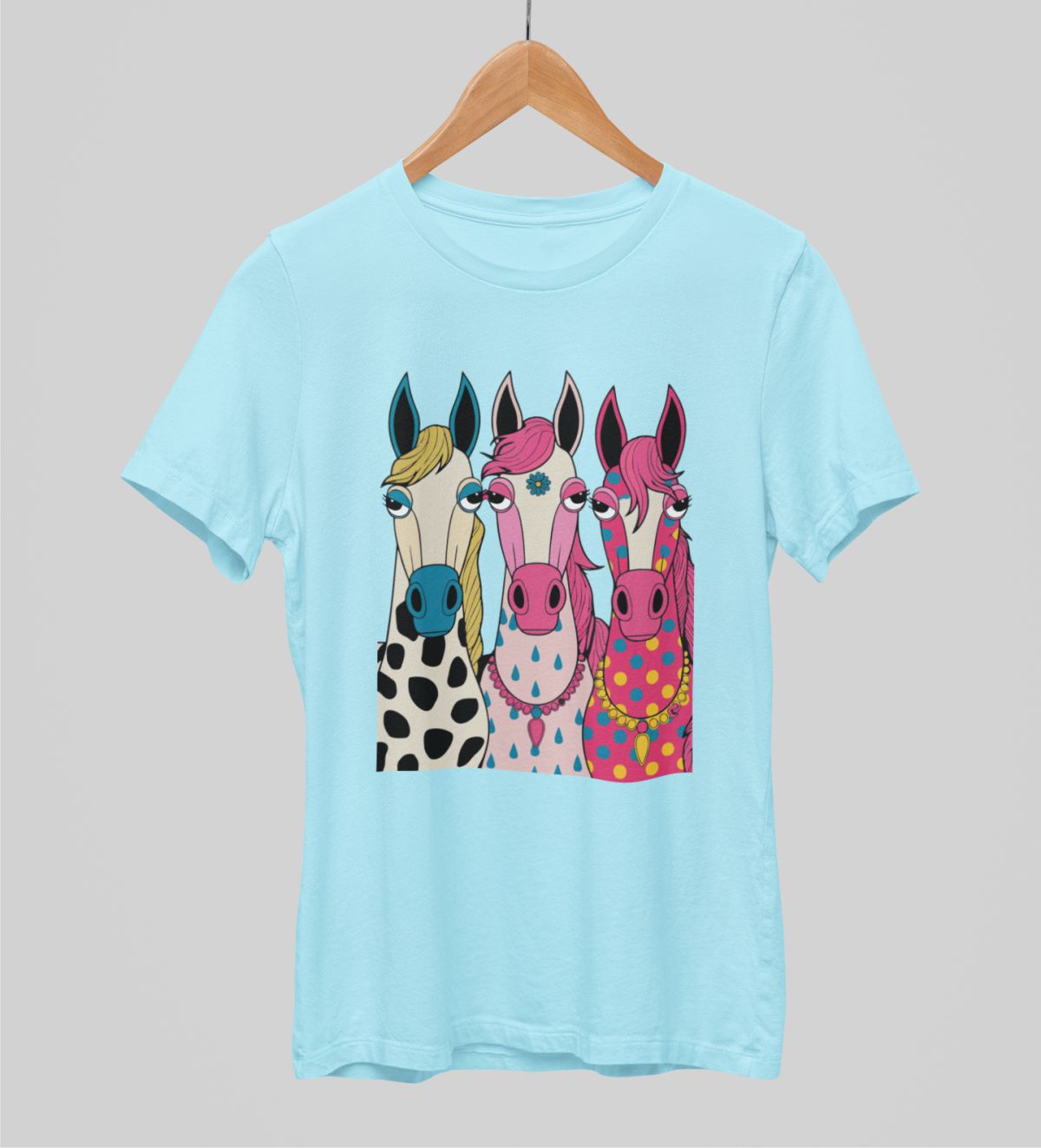 Melsvi unisex marškinėliai "Arkliukai"