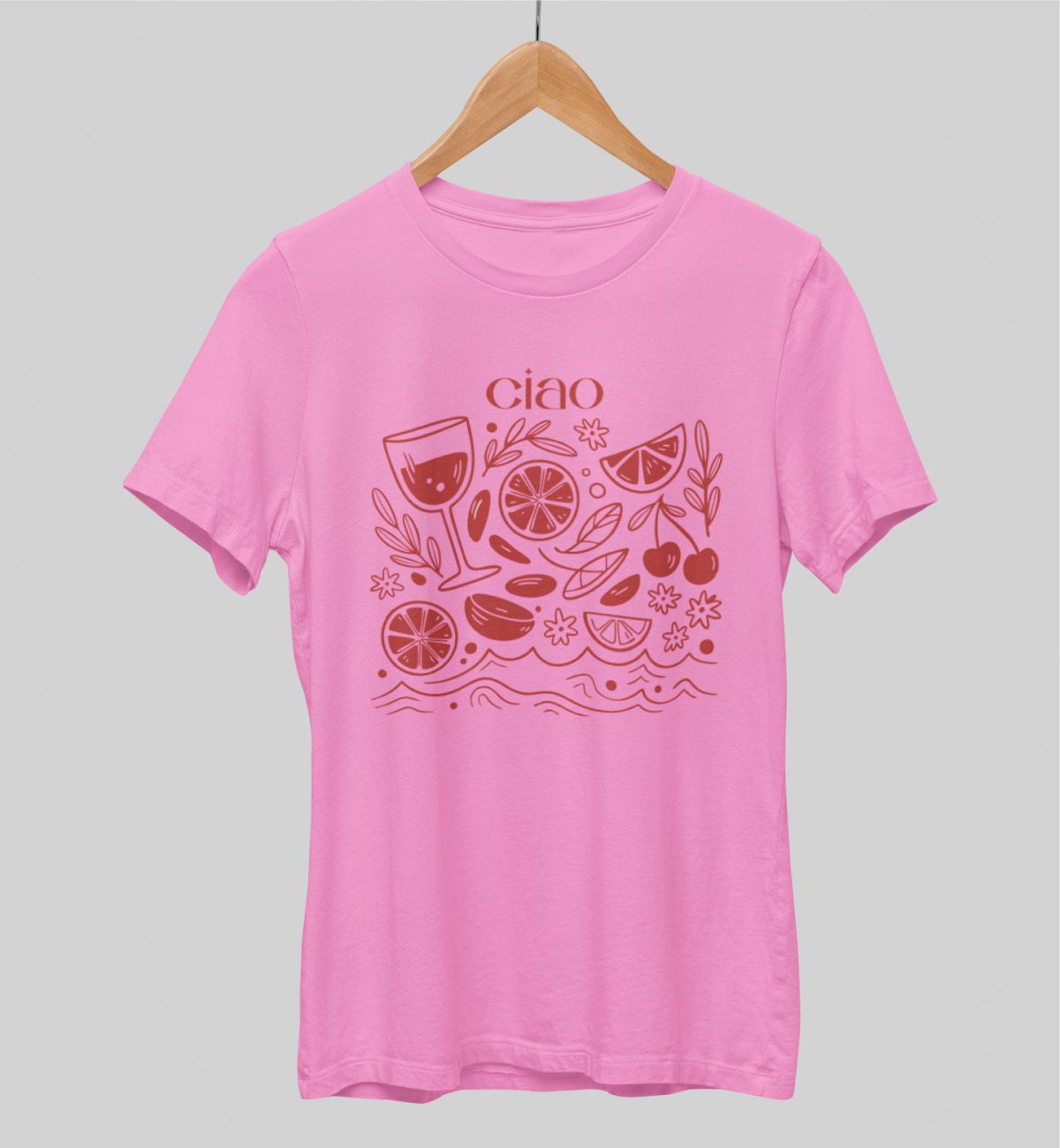 Rožiniai unisex marškinėliai "Ciao"