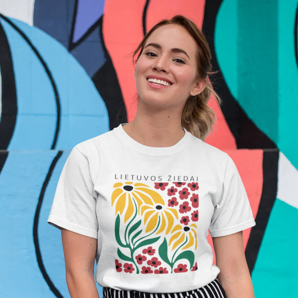 Balti UNISEX marškinėliai "Lietuvos žiedai" (XS, S dydis). Pagaminta prekė. Greitas išsiuntimas!
