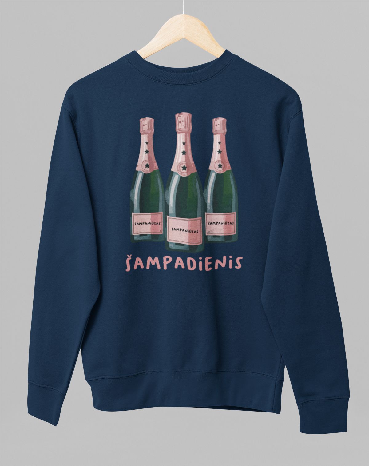 Mėlynas UNISEX džemperis be kapišono "Šampadienis"