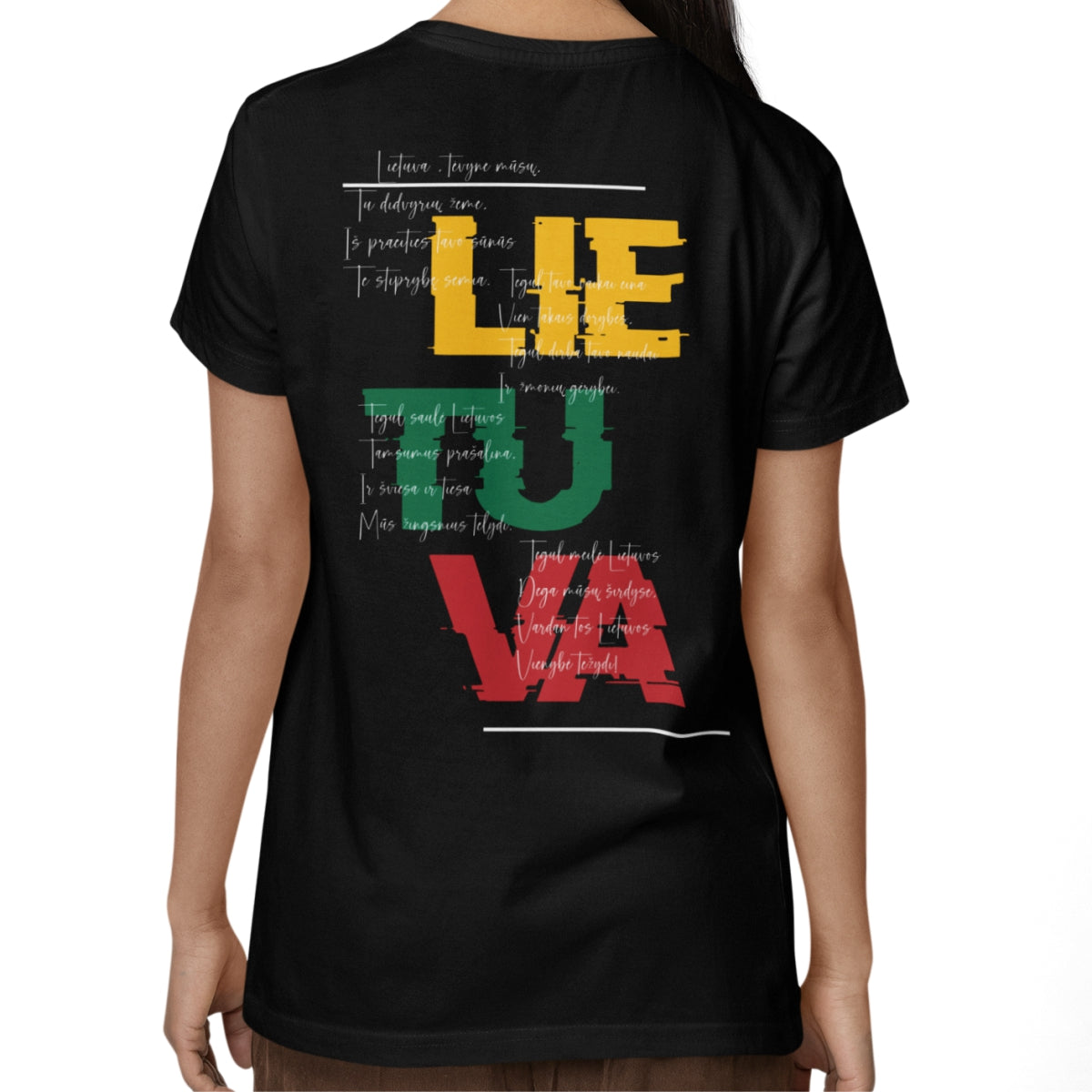 Juodi UNISEX marškinėliai su spauda ant nugaros  "Lietuva, tėvyne mūsų“