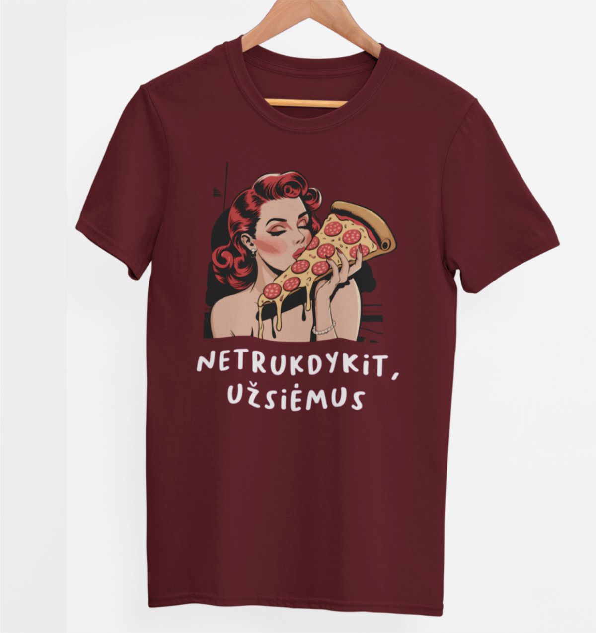 Burgundiški UNISEX marškinėliai "Netrukdykit, užsiėmus"