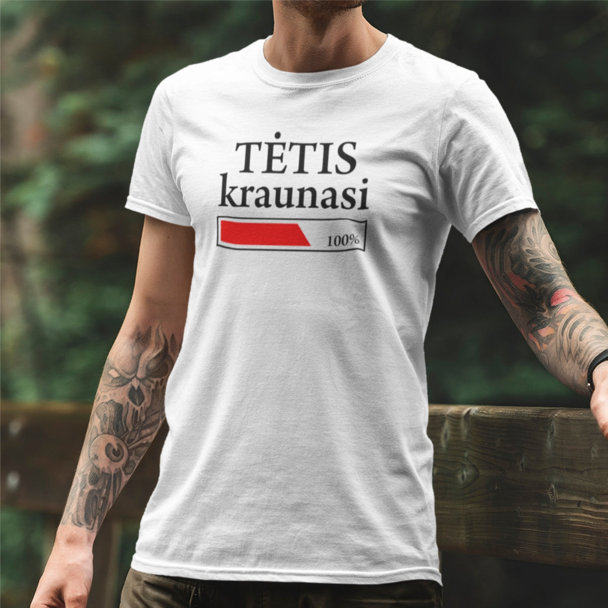 Balti UNISEX marškinėliai "Tėtis kraunasi"