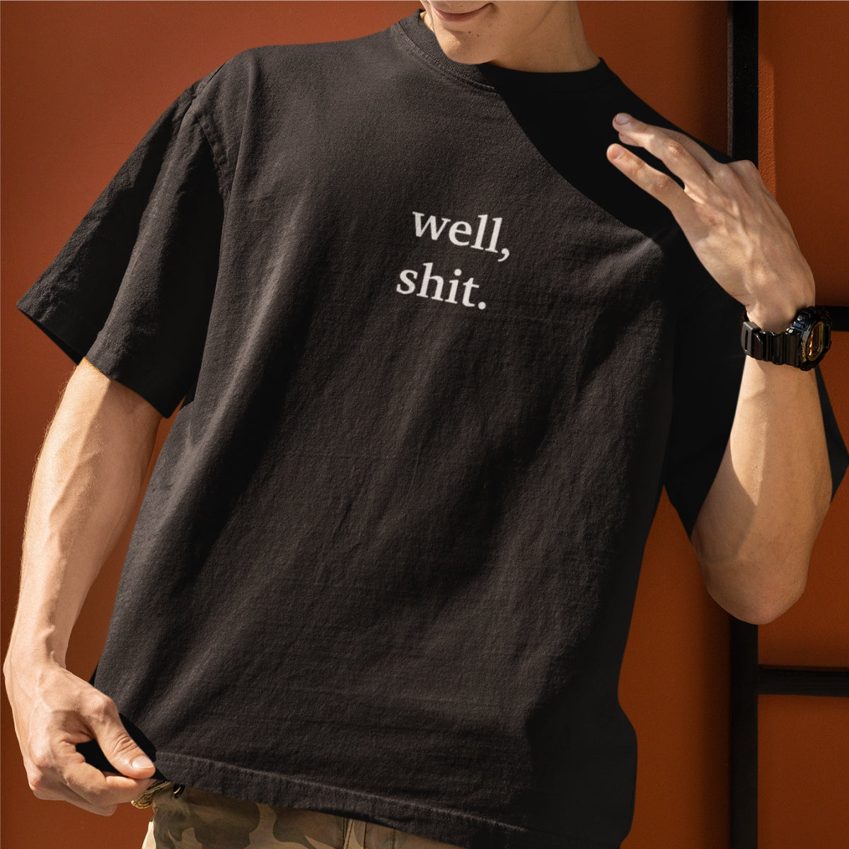 Juodi UNISEX OVERSIZED marškinėliai "Well, shit"