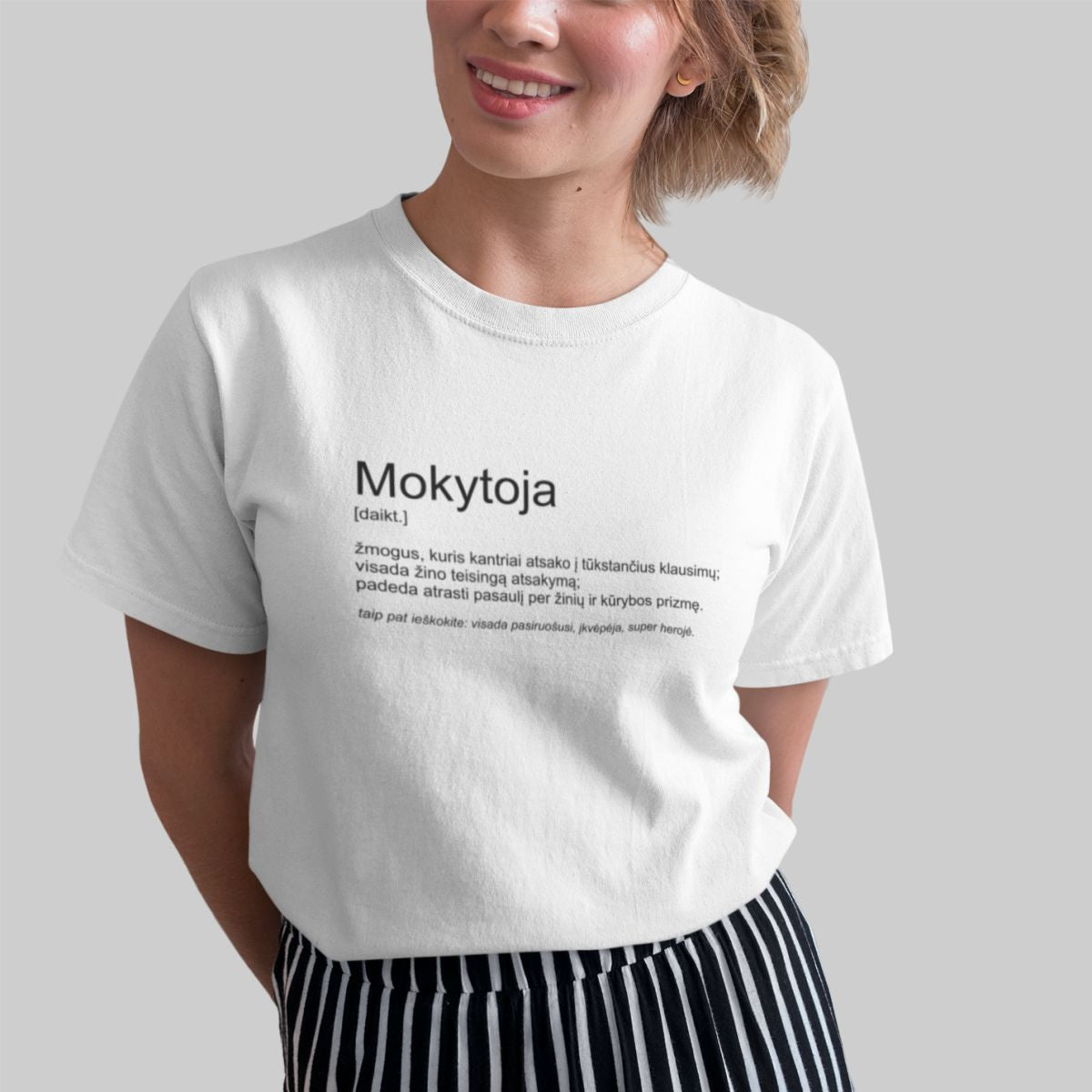 Balti UNISEX marškinėliai "Mokytoja"