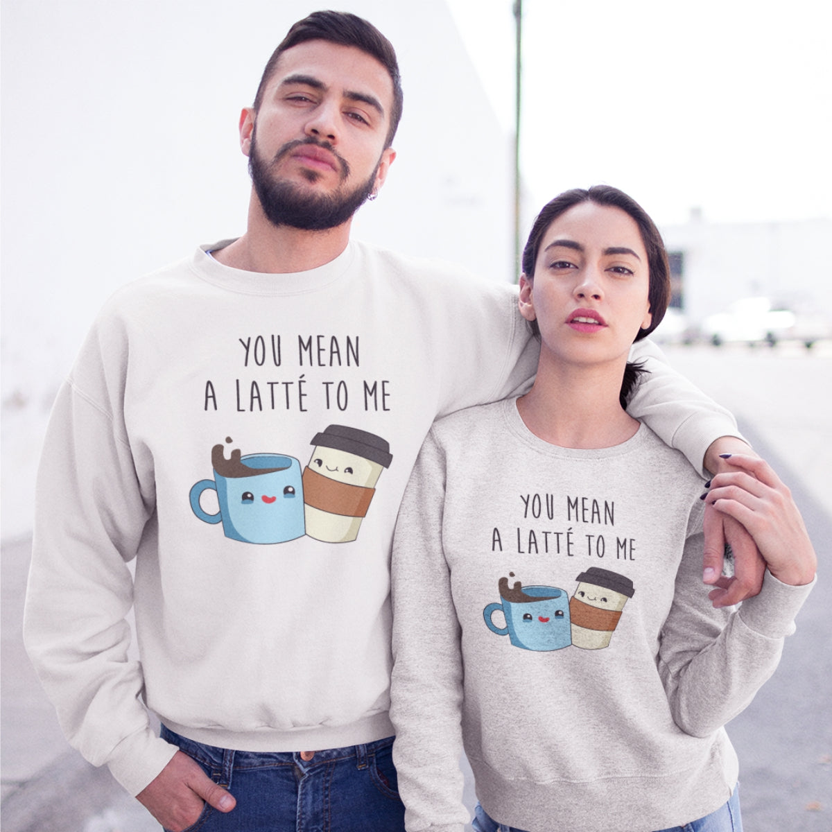 Balti džemperiai be gobtuvų poroms „Latte“