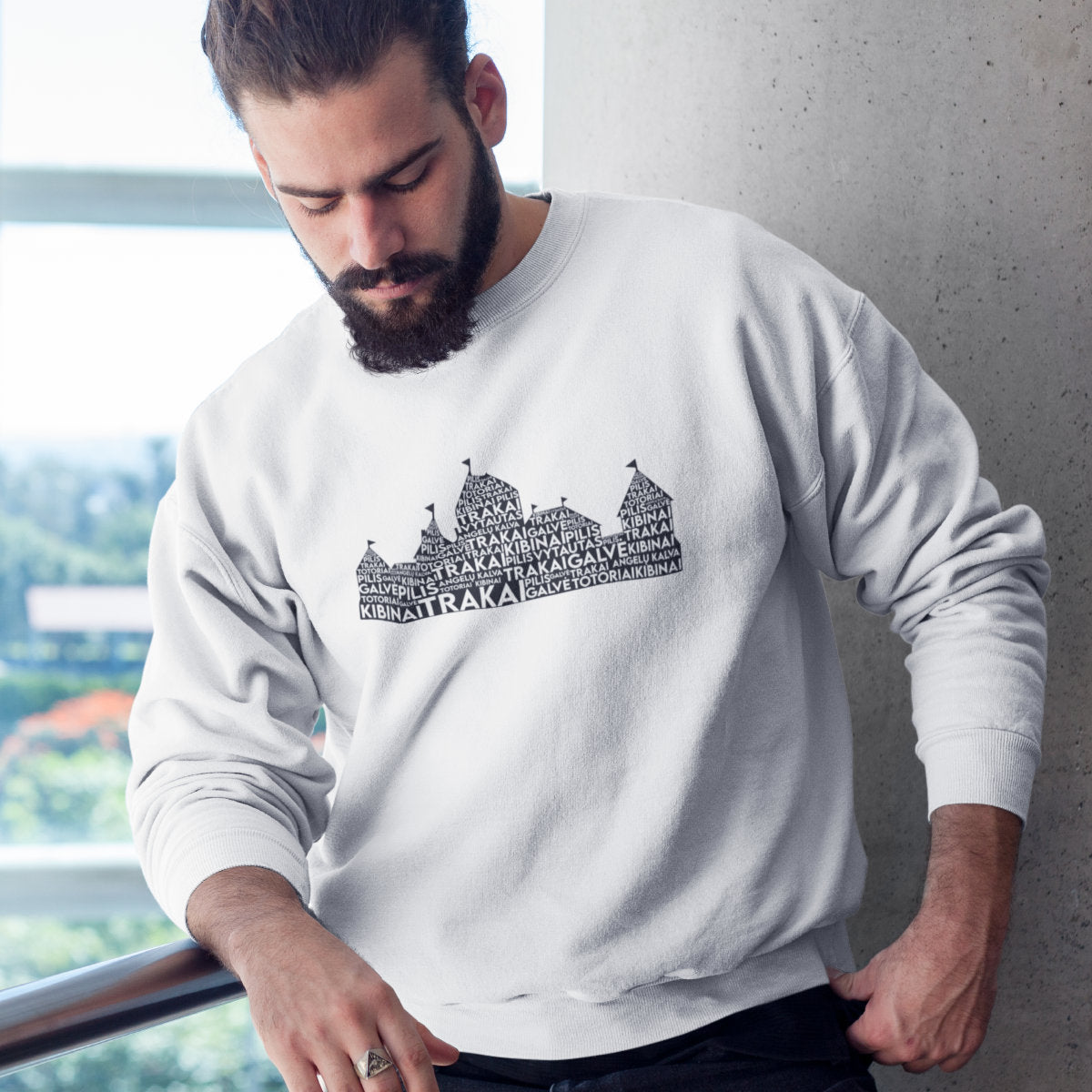 Baltas UNISEX džemperis be gobtuvo "Trakų frazės"