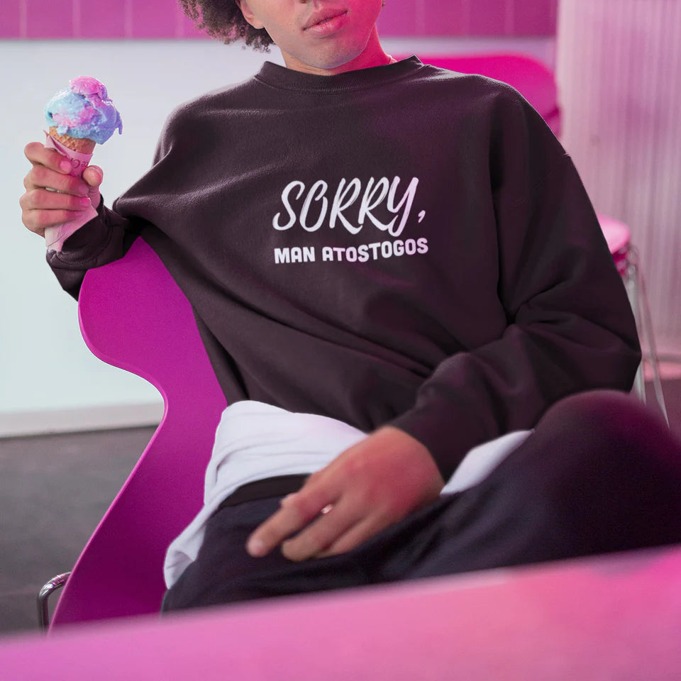Juodas UNISEX džemperis be gobtuvo "Sorry, man atostogos" (XL dydis). Pagaminta prekė. Greitas išsiuntimas!