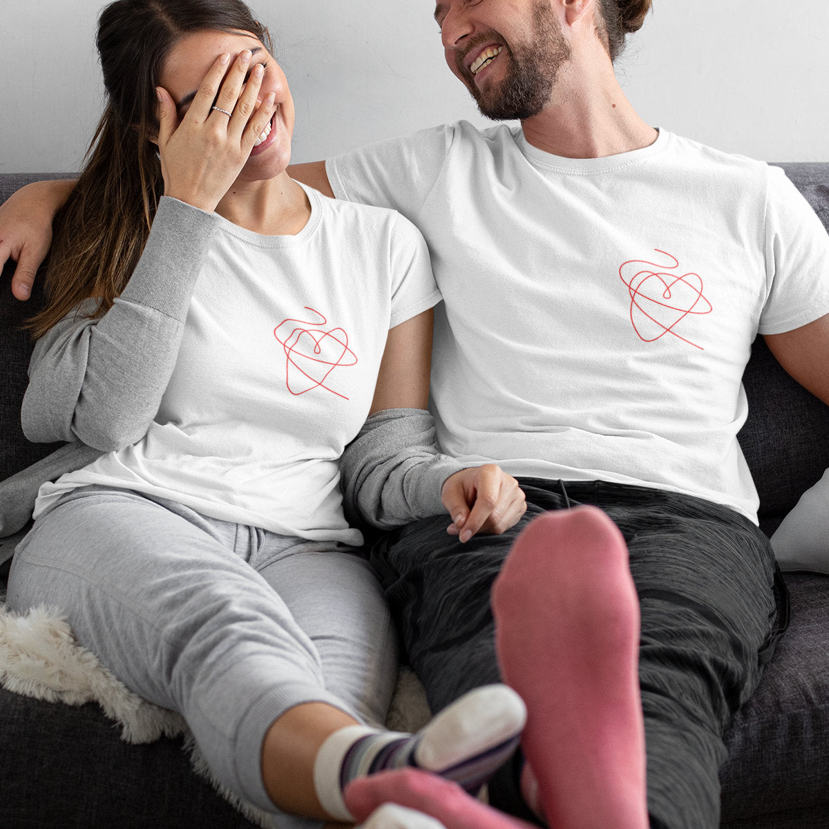 Balti unisex marškinėliai poroms „Raudonas siūlas“