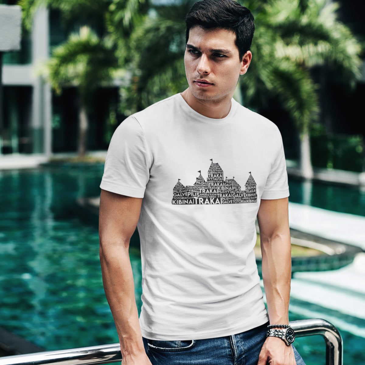 Balti unisex marškinėliai "Trakų frazės"