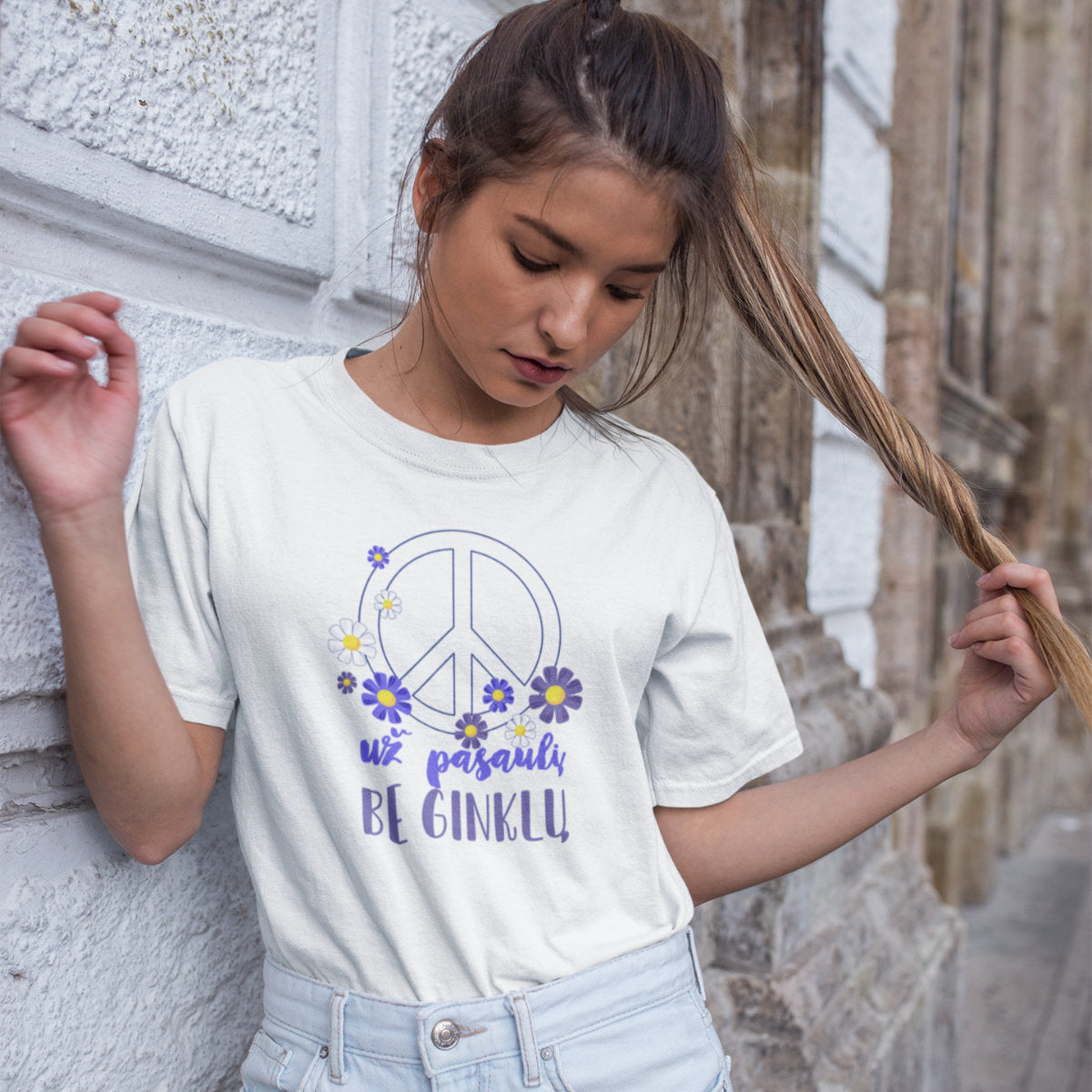 Balti UNISEX marškinėliai "Už pasaulį be ginklų“