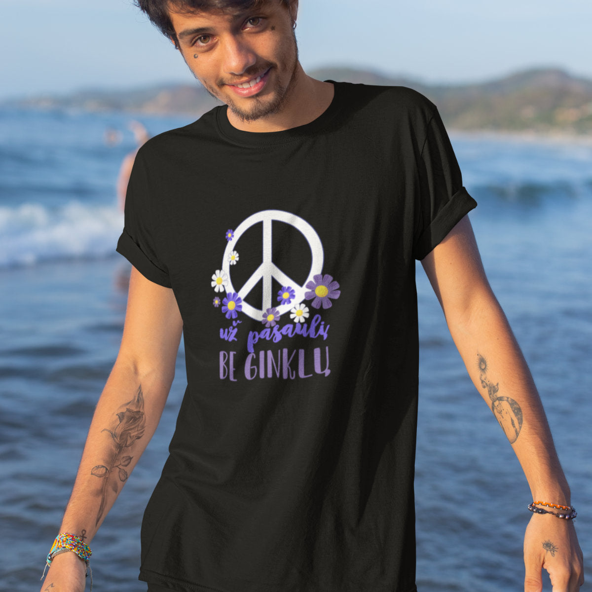 Juodi UNISEX marškinėliai "Už pasaulį be ginklų“