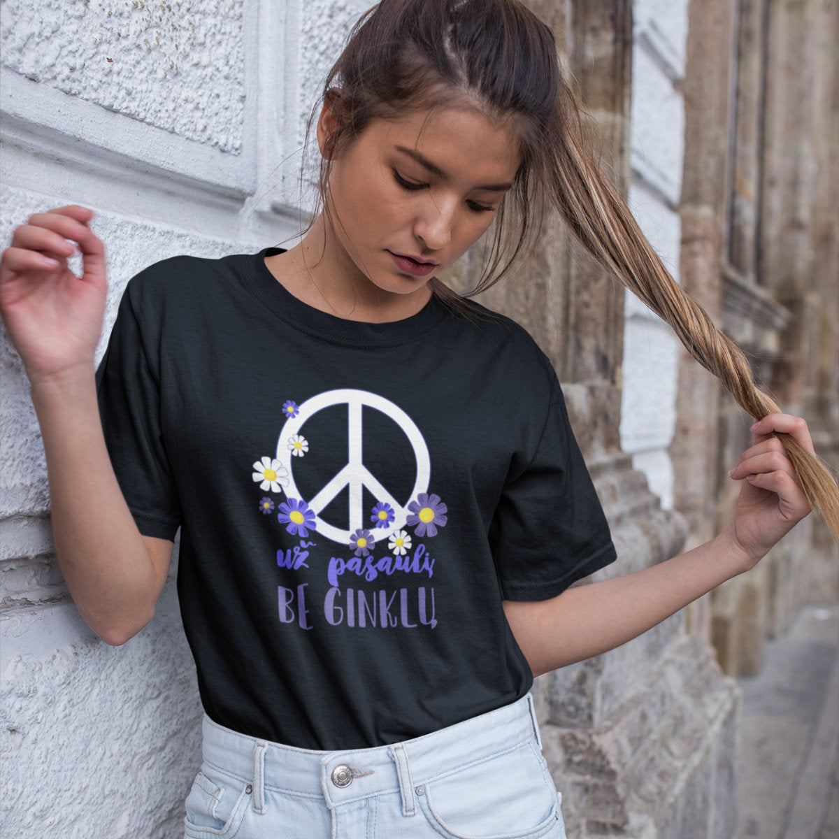 Juodi UNISEX marškinėliai "Už pasaulį be ginklų“